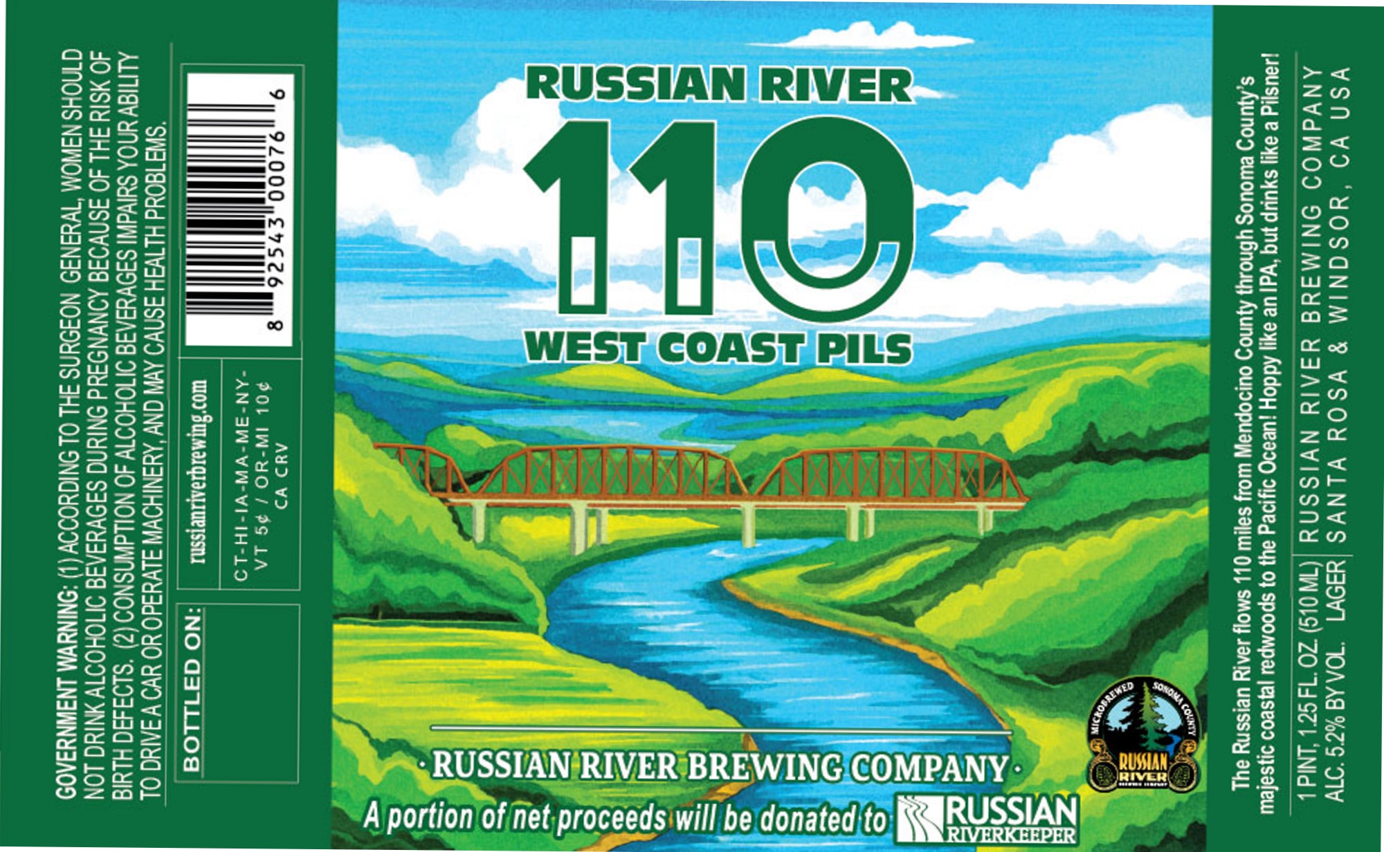 110 West Coast Pils by Russian River Brewing Company - beer label