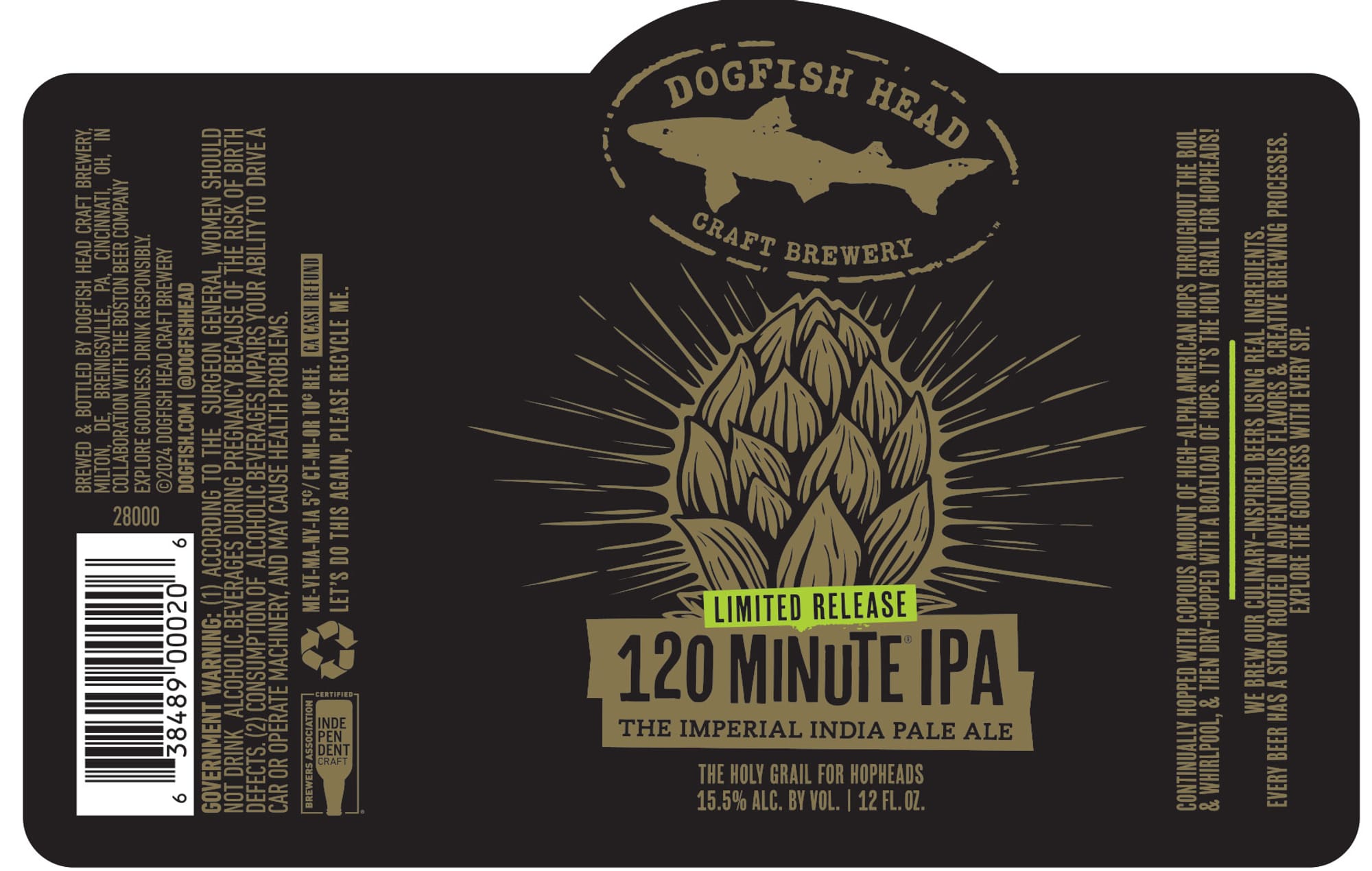 120 Minute IPA by Dogfish Head Craft Brewery - beer label