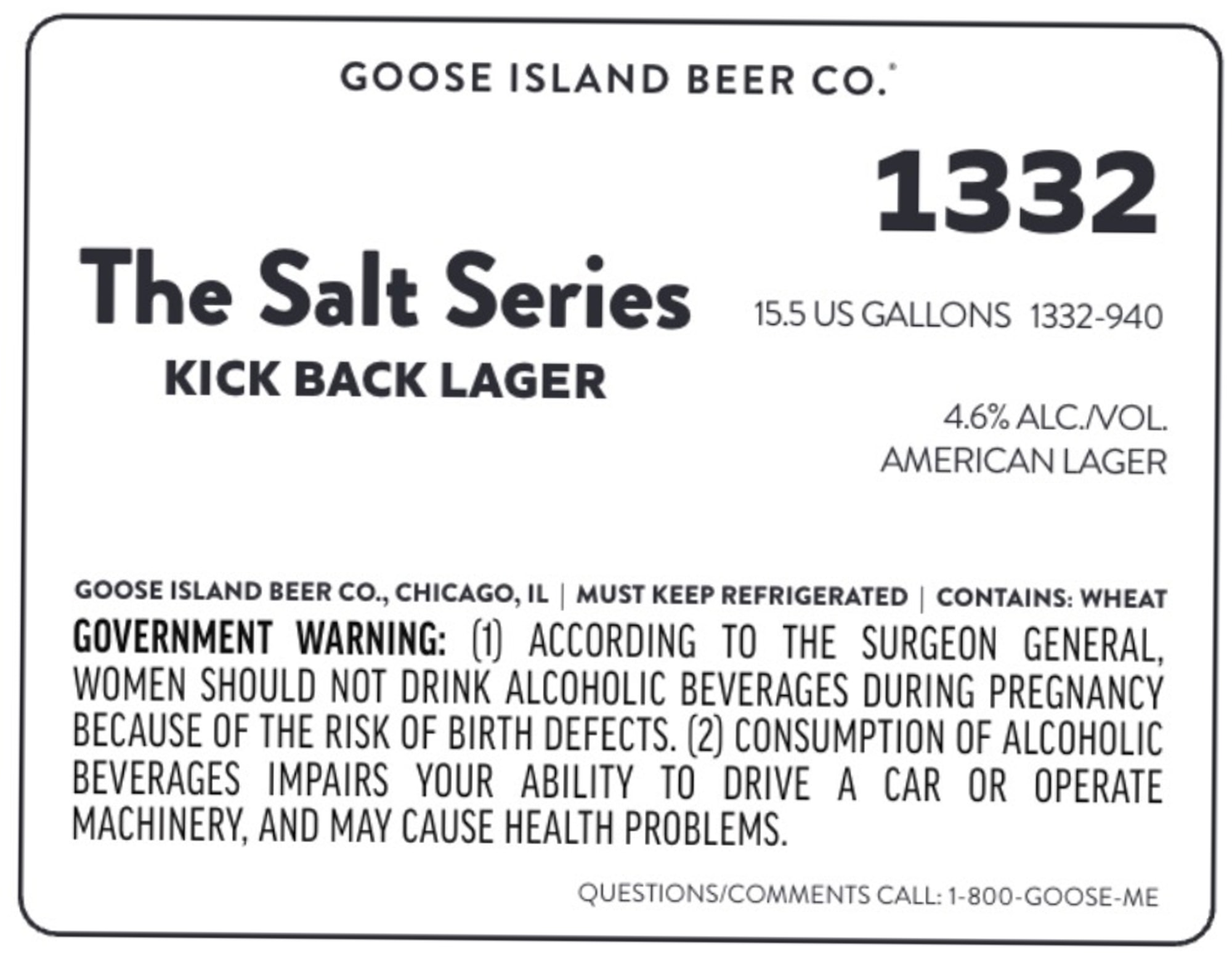 1332 Kick Back Lager by Goose Island Beer Co. - beer label