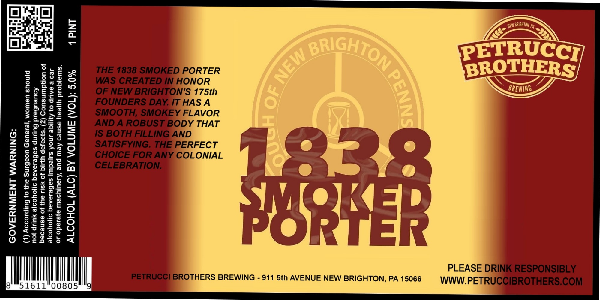 1838 Smoked Porter by Petrucci Brothers Brewing - beer label