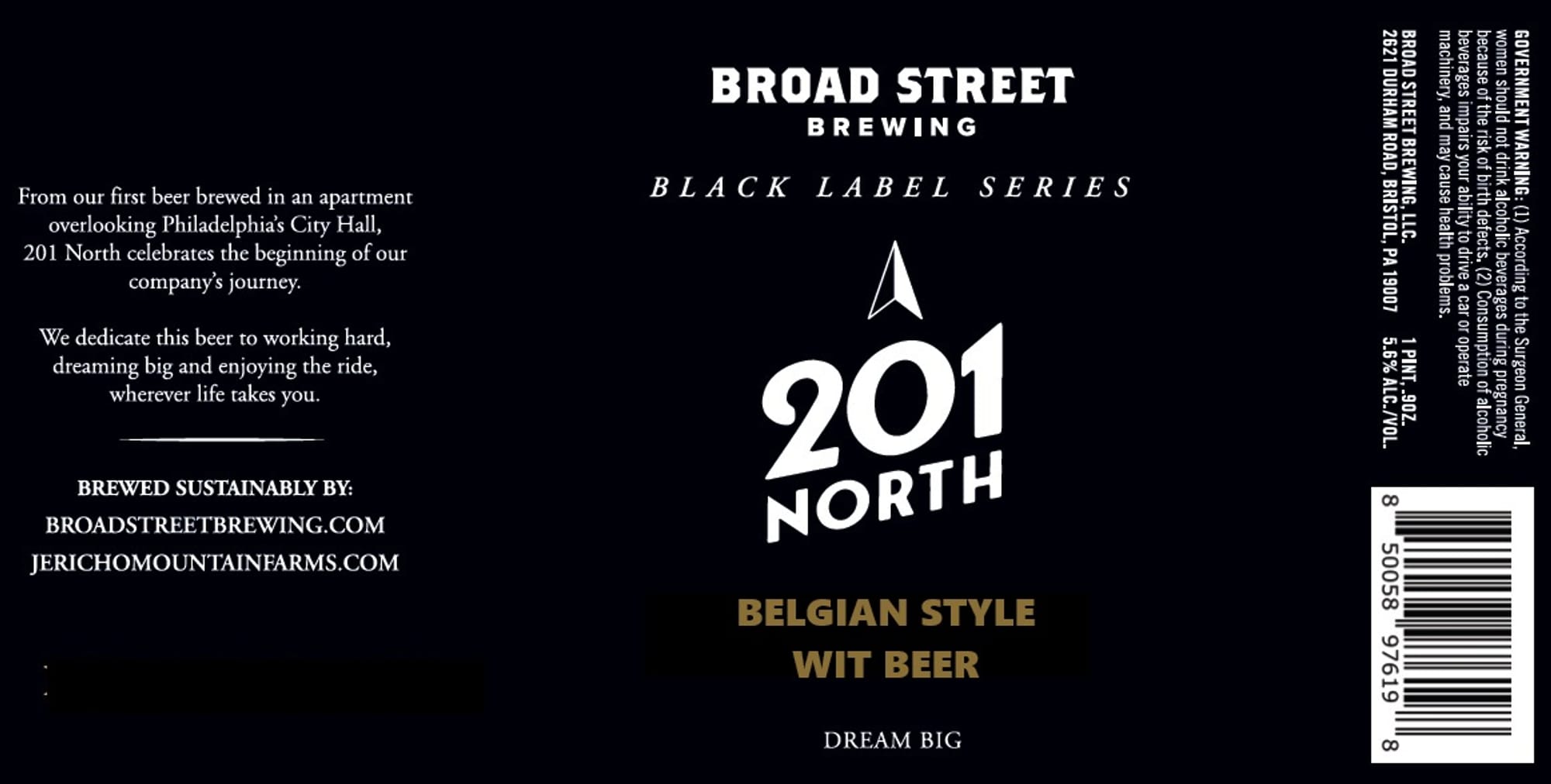 201 North by Broad Street Brewing - beer label