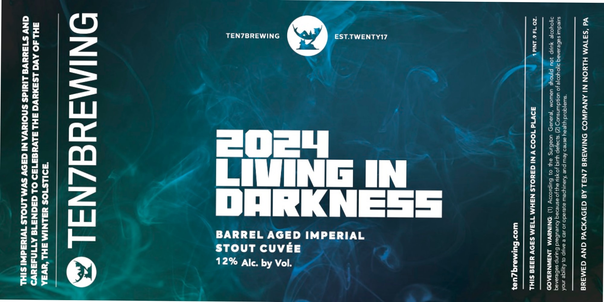 2024 Living in Darkness by Ten7 Brewing - beer label
