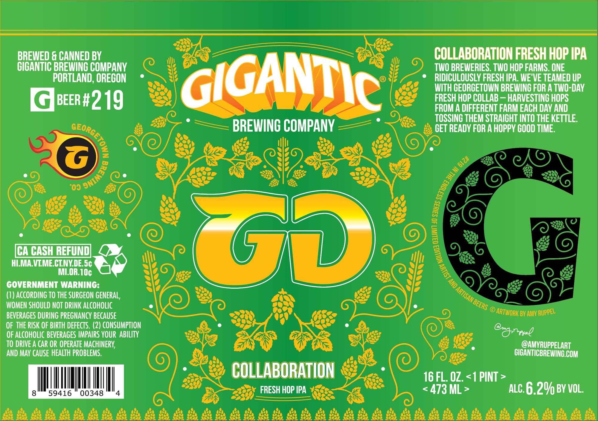 #219 Collaboration Fresh Hop IPA by Gigantic Brewing Company - beer label