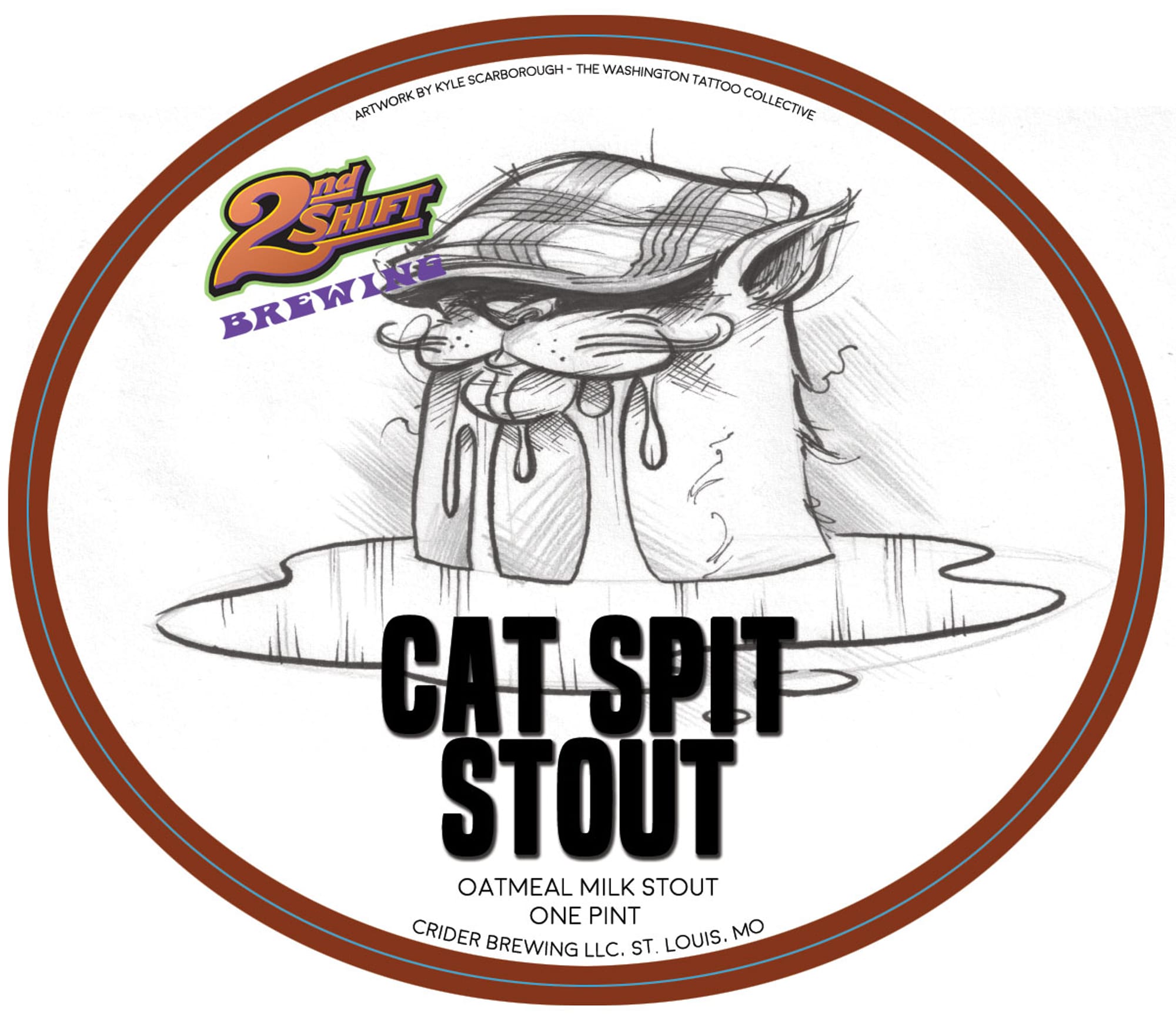 Cat Spit Stout by 2nd Shift Brewing - beer label