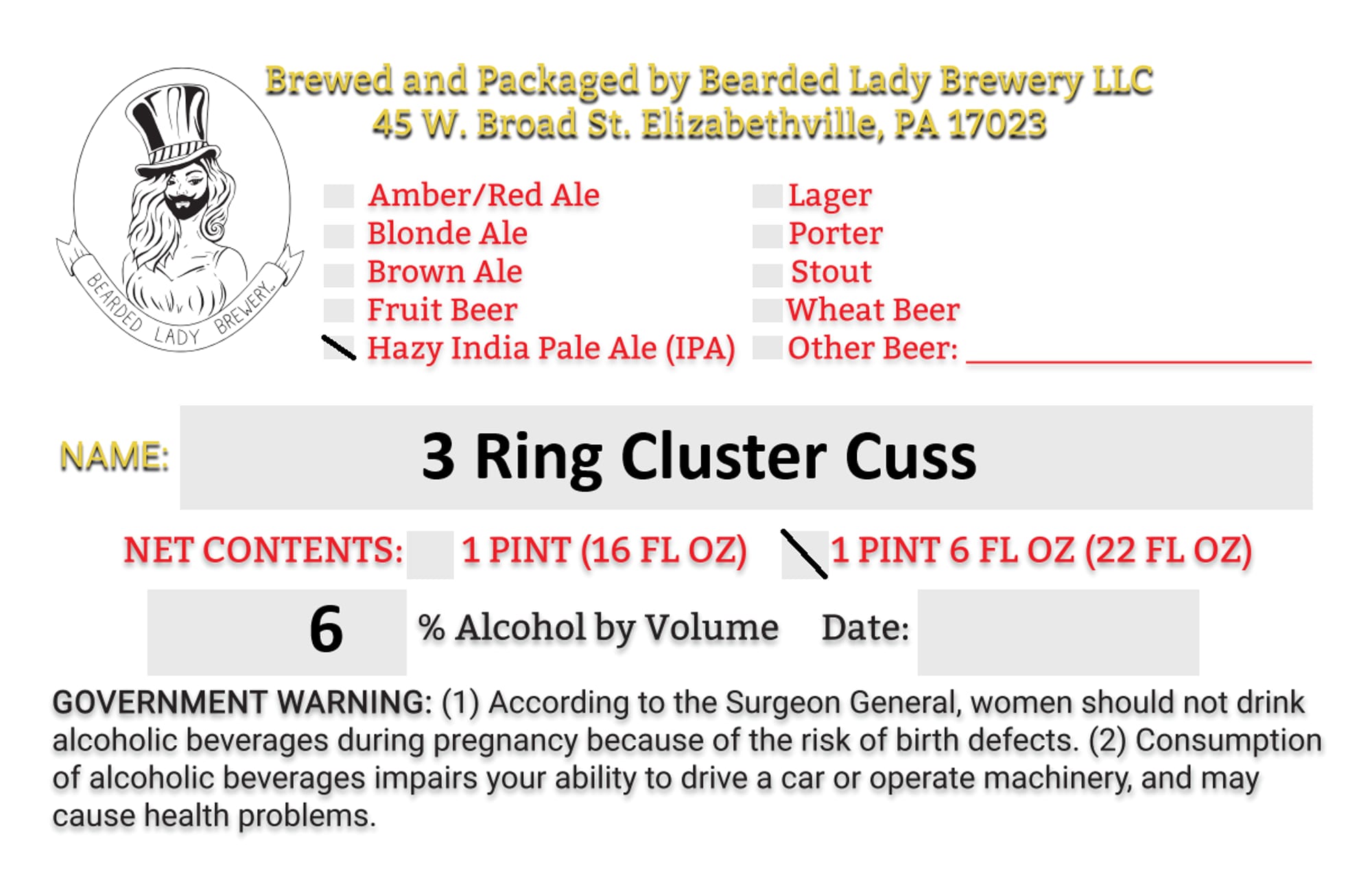 3 Ring Cluster Cuss by Bearded Lady Brewery LLC - beer label