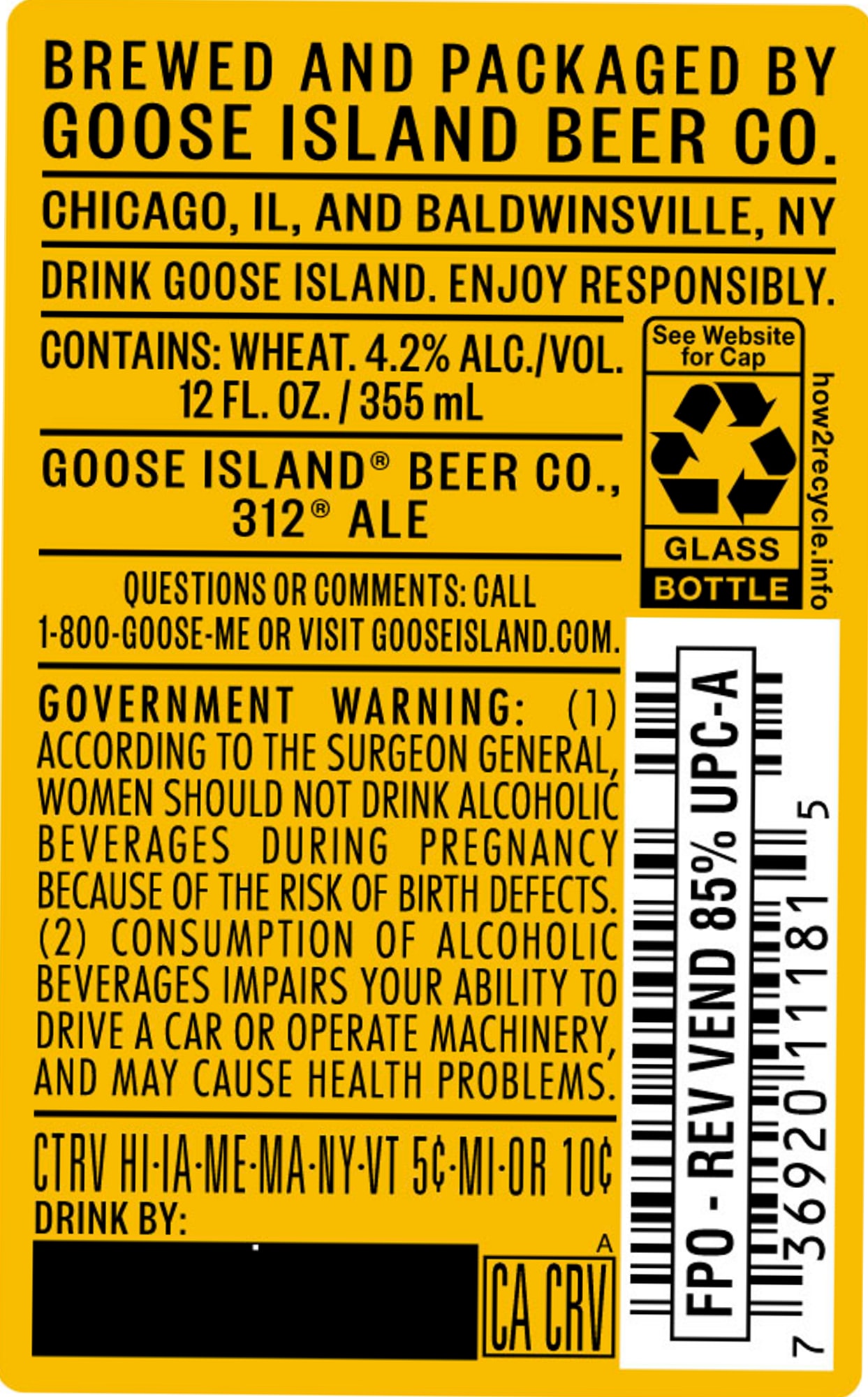 312 Urban Wheat Ale by Goose Island Beer Co. - beer label