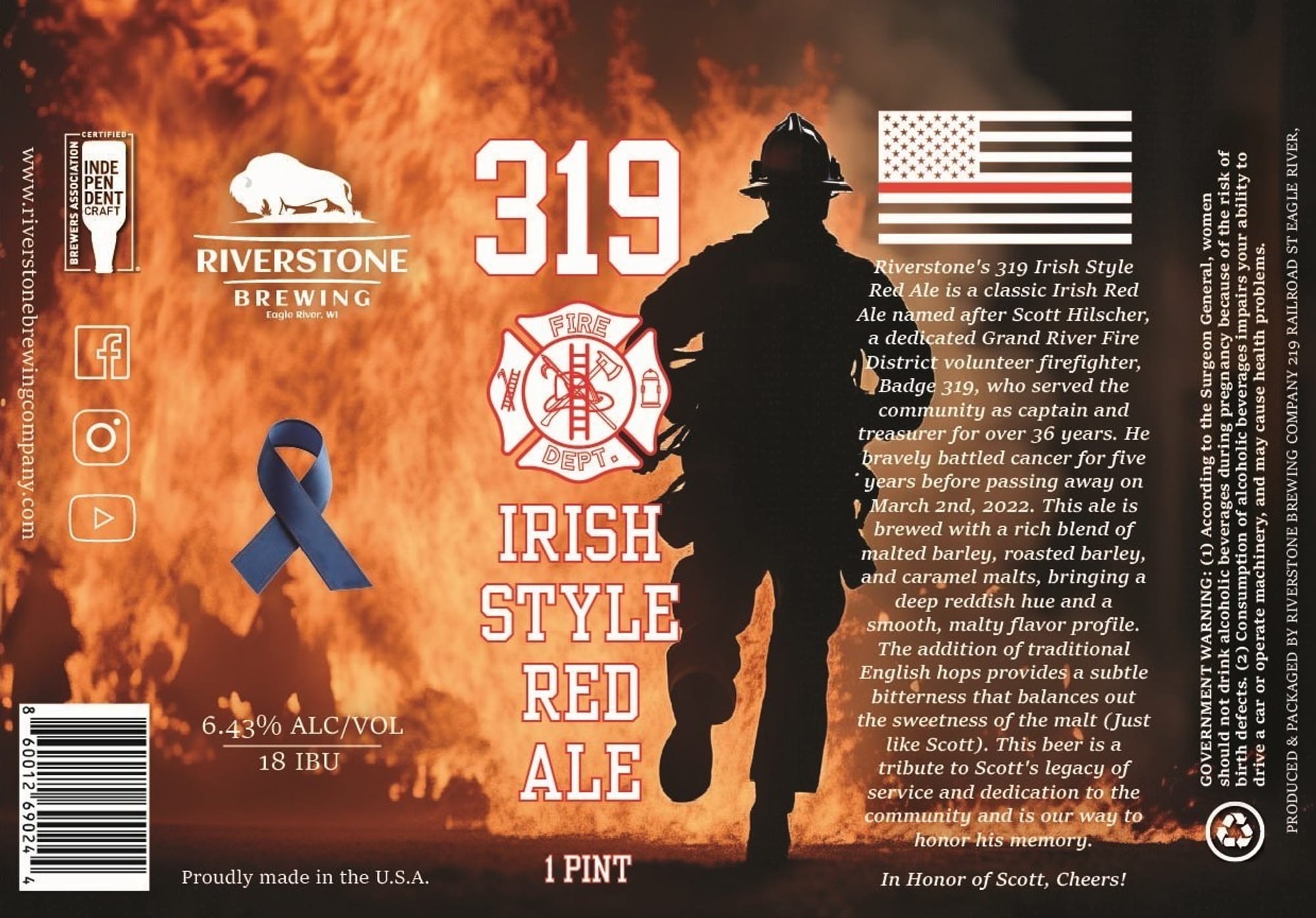 319 Irish Style Red Ale by Riverstone Brewing - beer label