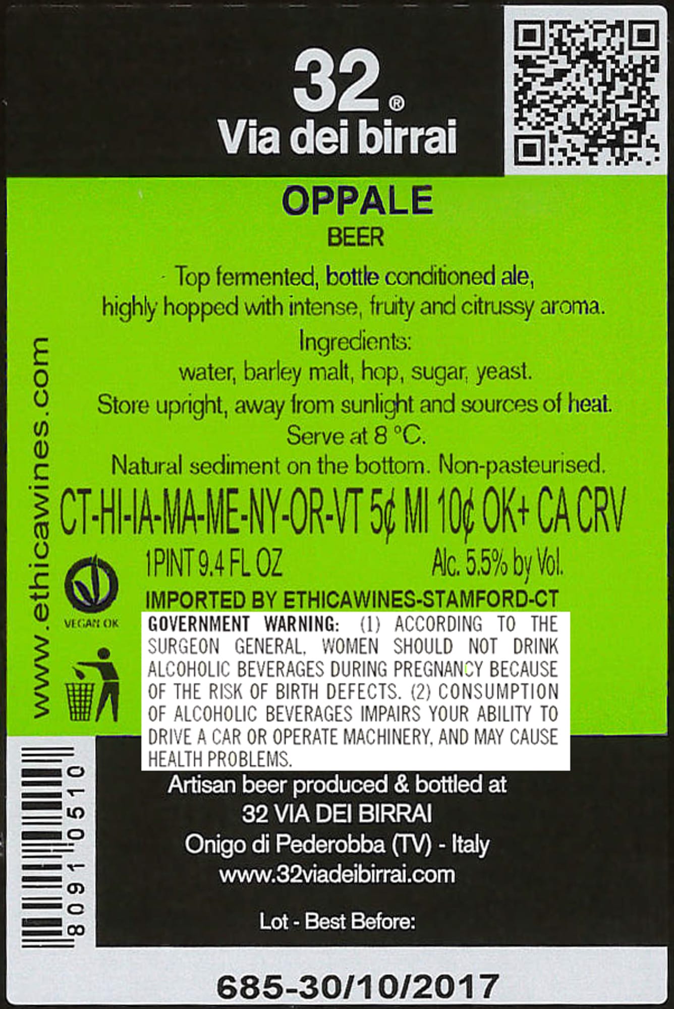 Oppale by 32 Via dei Birrai - beer label