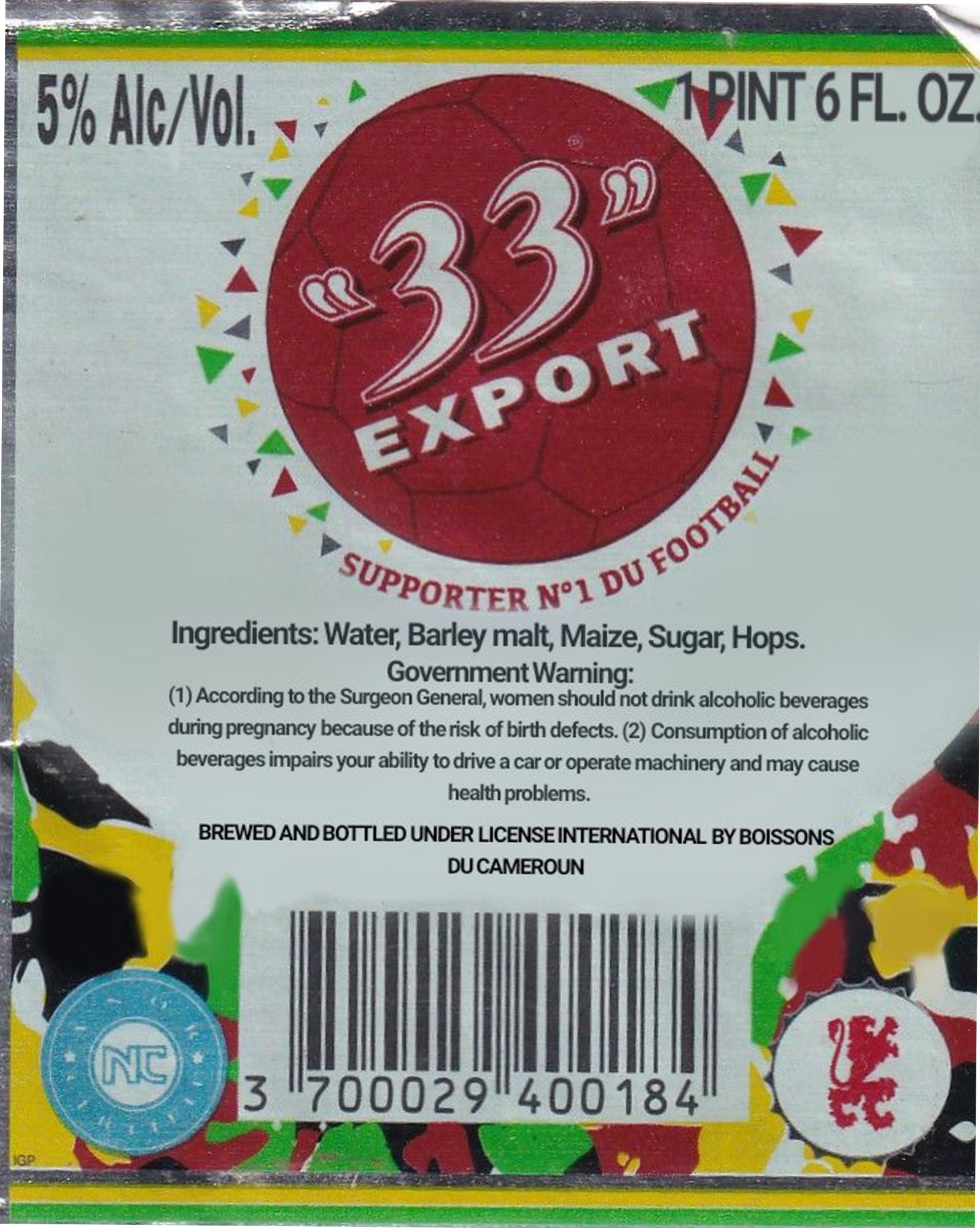33 Export by Boissons du Cameroun - beer label
