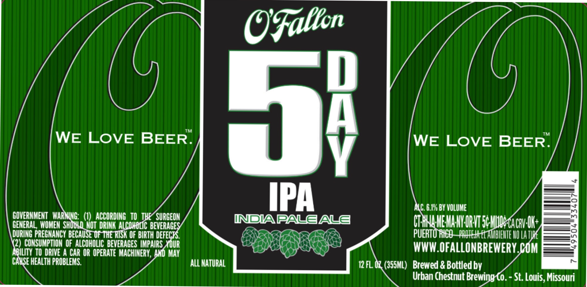 5-Day IPA by O'Fallon Brewery - beer label