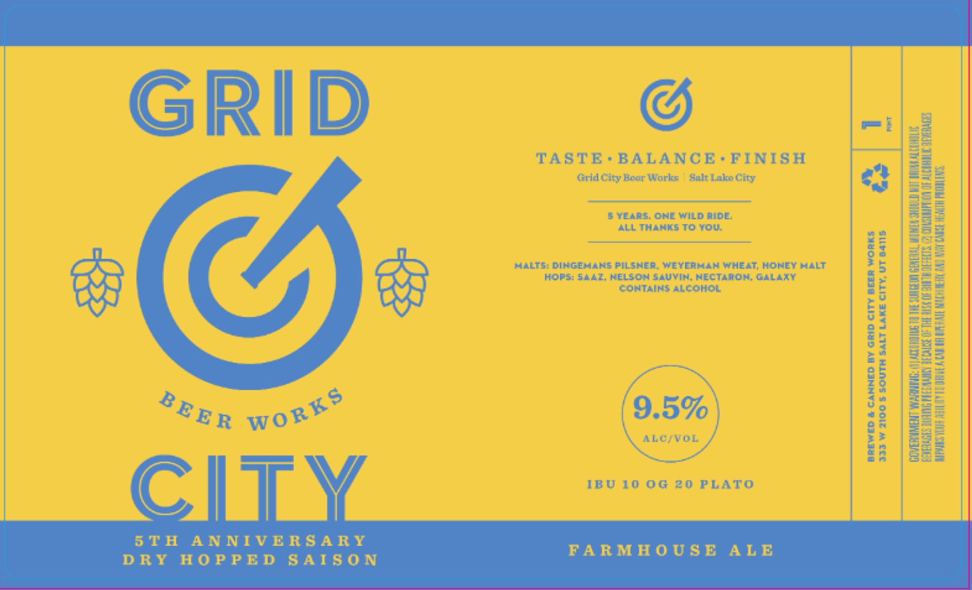 5th Anniversary Dry Hopped Saison by Grid City Beer Works - beer label