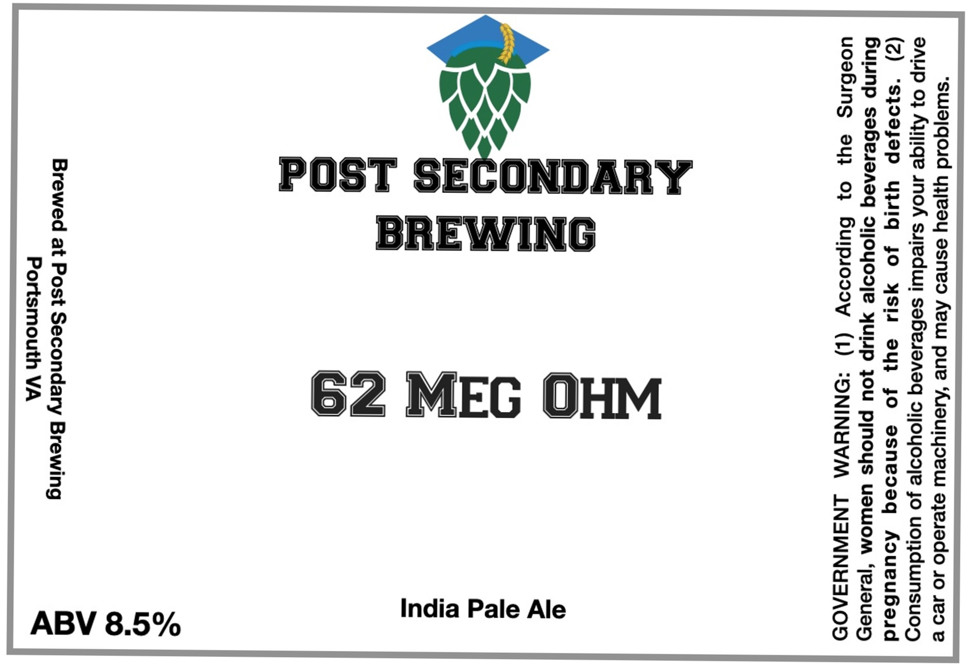 62 Meg Ohm by Post Secondary Brewing - beer label