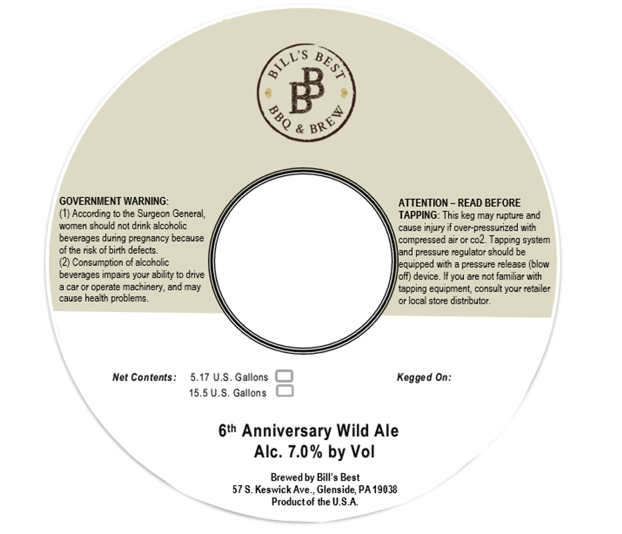 6th Anniversary Wild Ale by Bill's Best - beer label