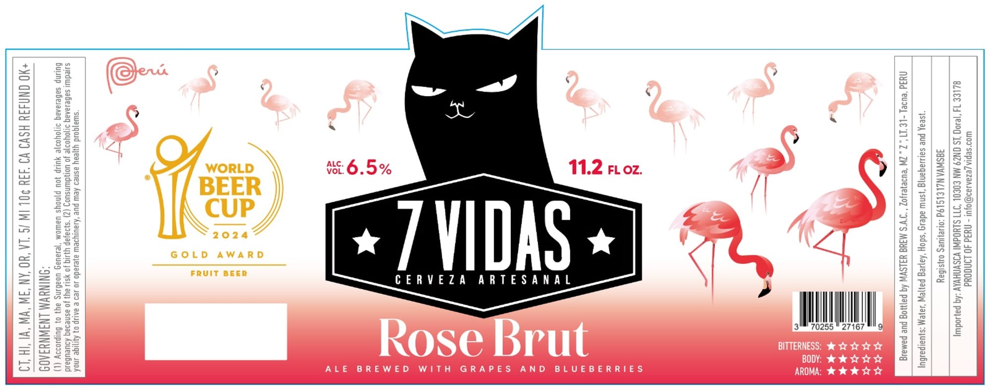 7 Vidas Rose Brut by Cerú - beer label