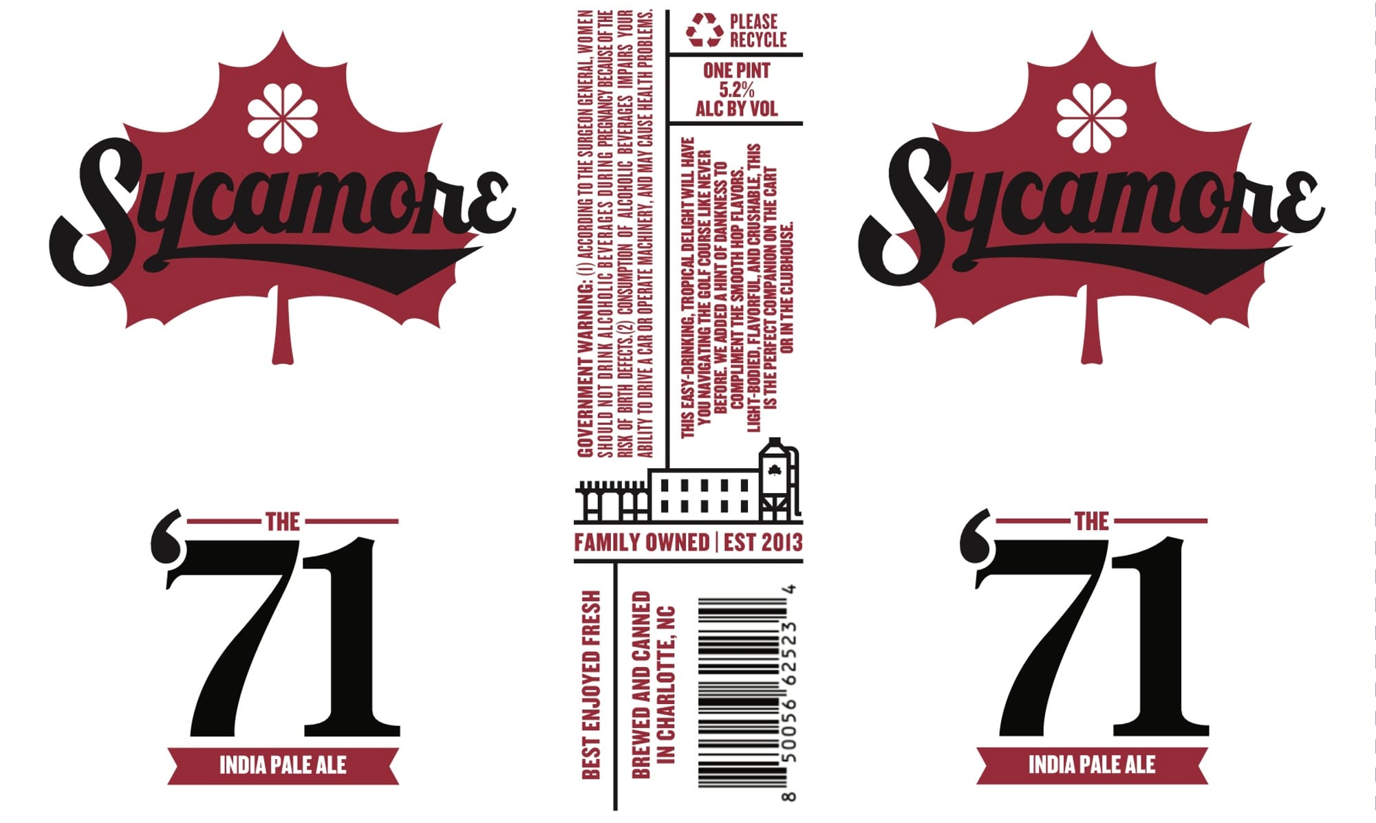 71 India Pale Ale by Sycamore Brewing - beer label