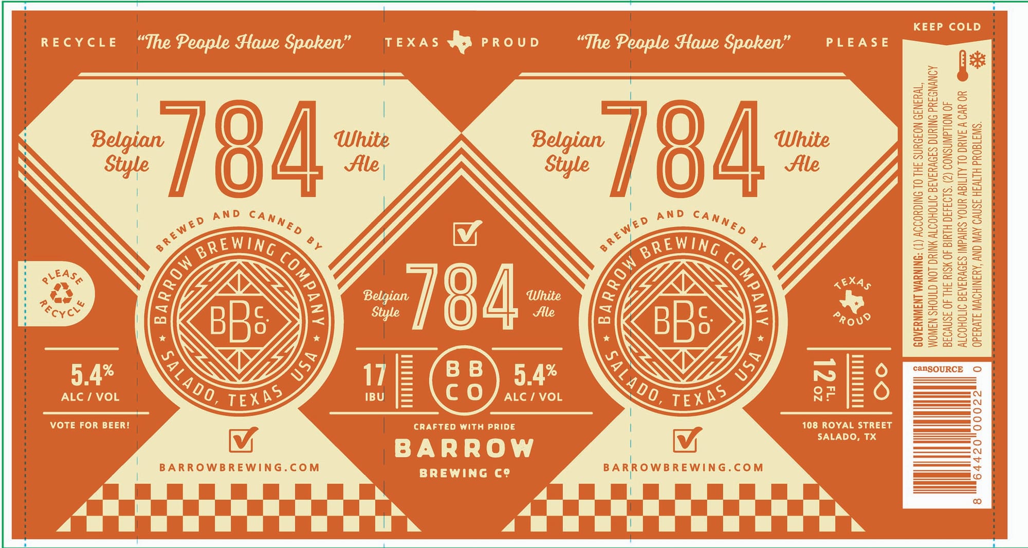 784 White Ale by Barrow Brewing Company - beer label