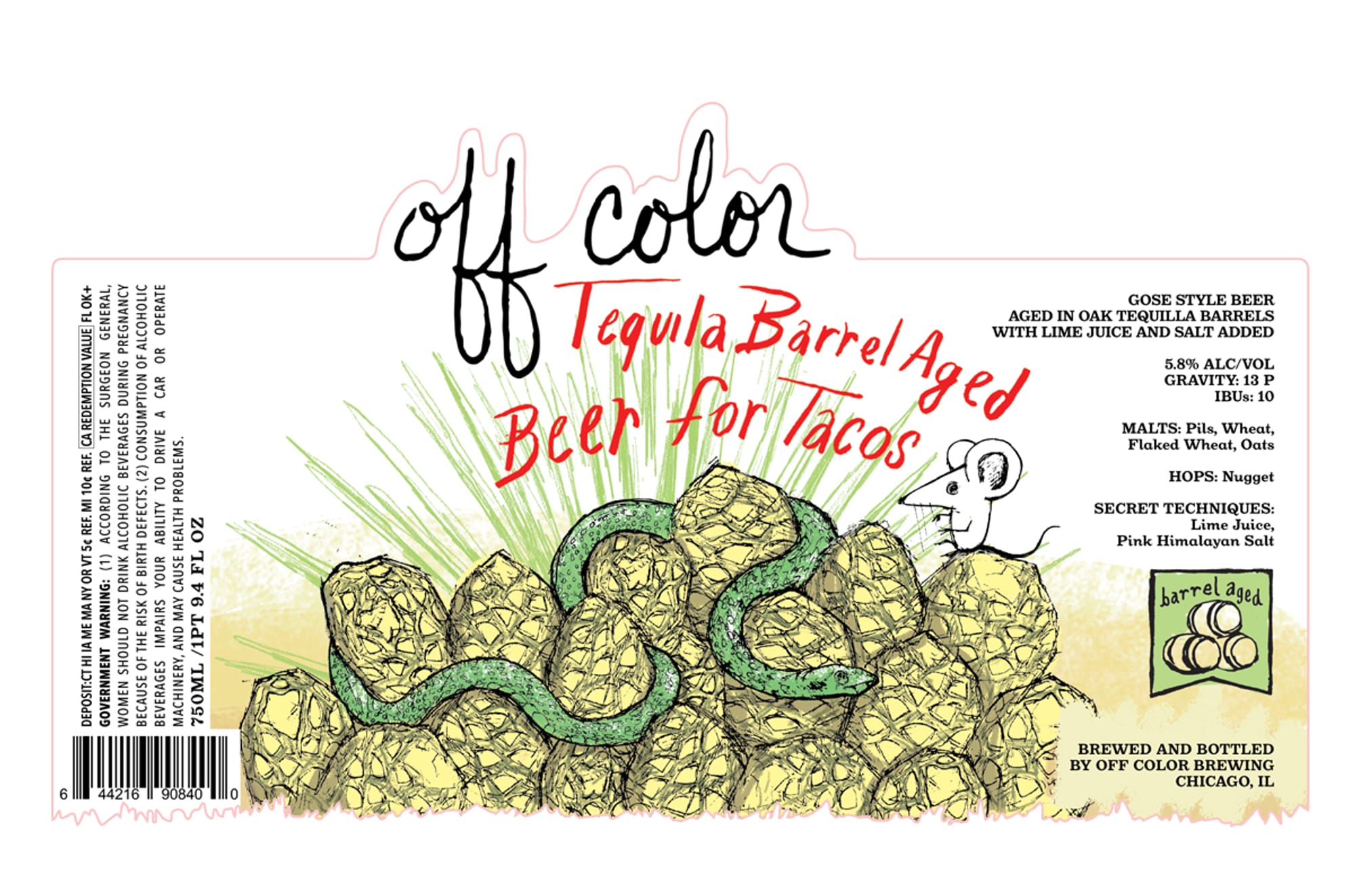 Tequila Barrel Aged Gose by Off Color Brewing - beer label