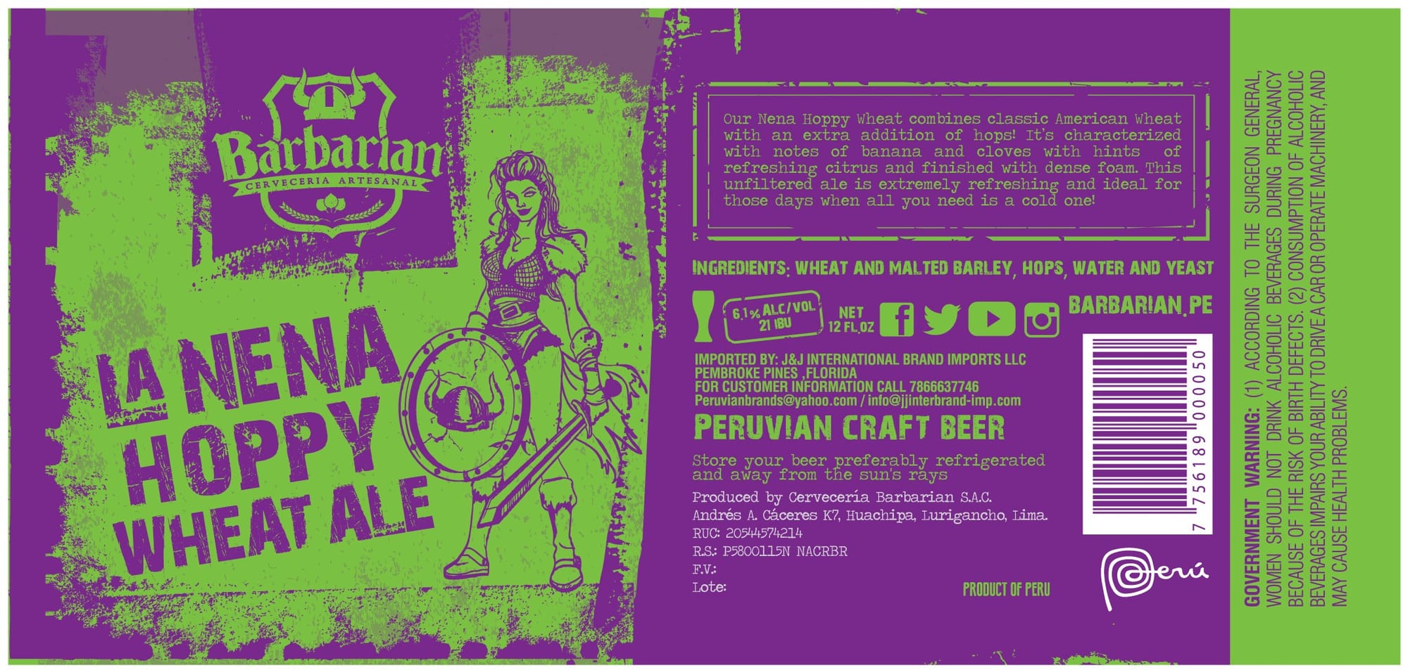 La Nena Hoppy by Cervecería Barbarian - beer label