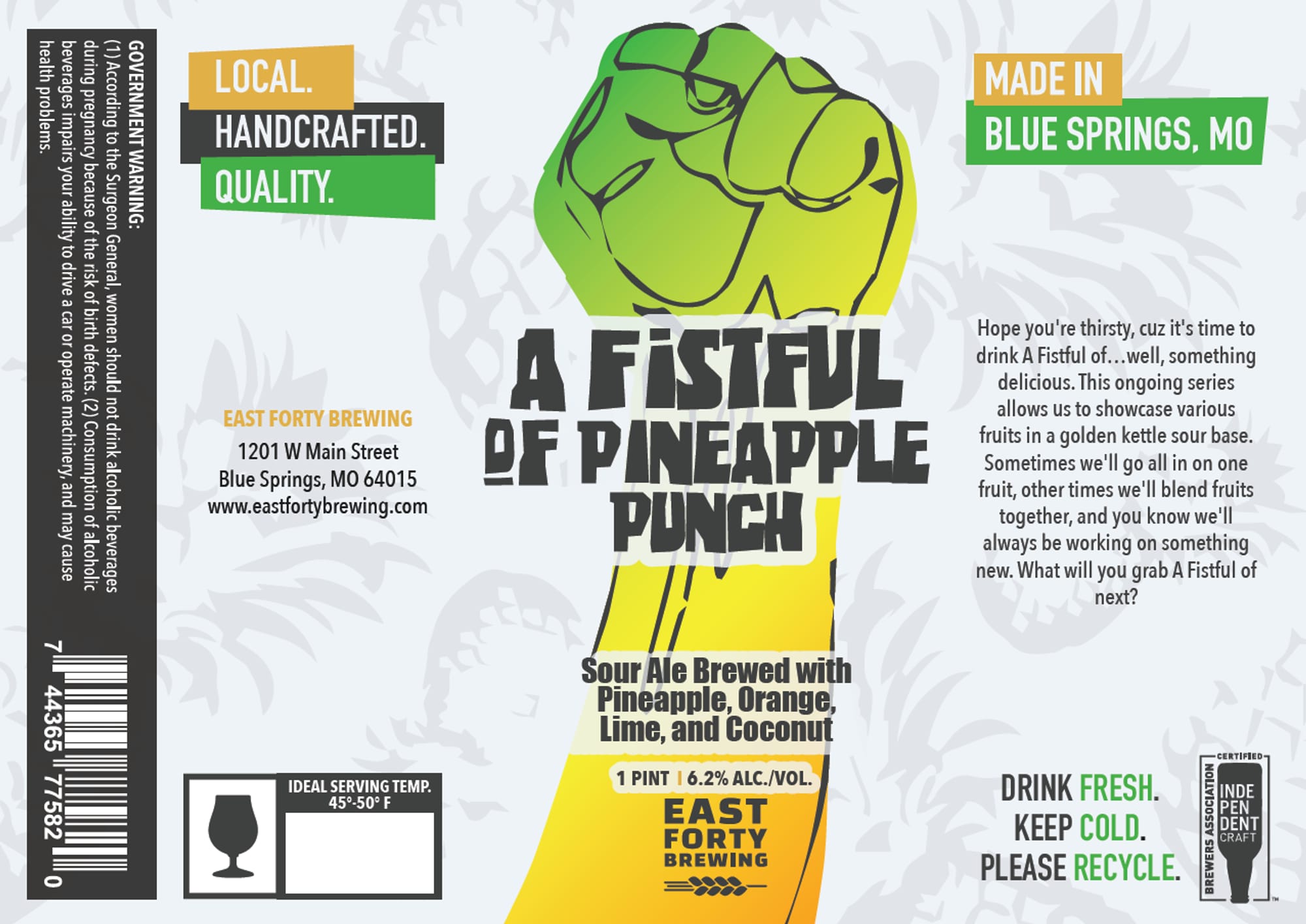 A Fistful of Pineapple Punch by East Forty Brewing - beer label