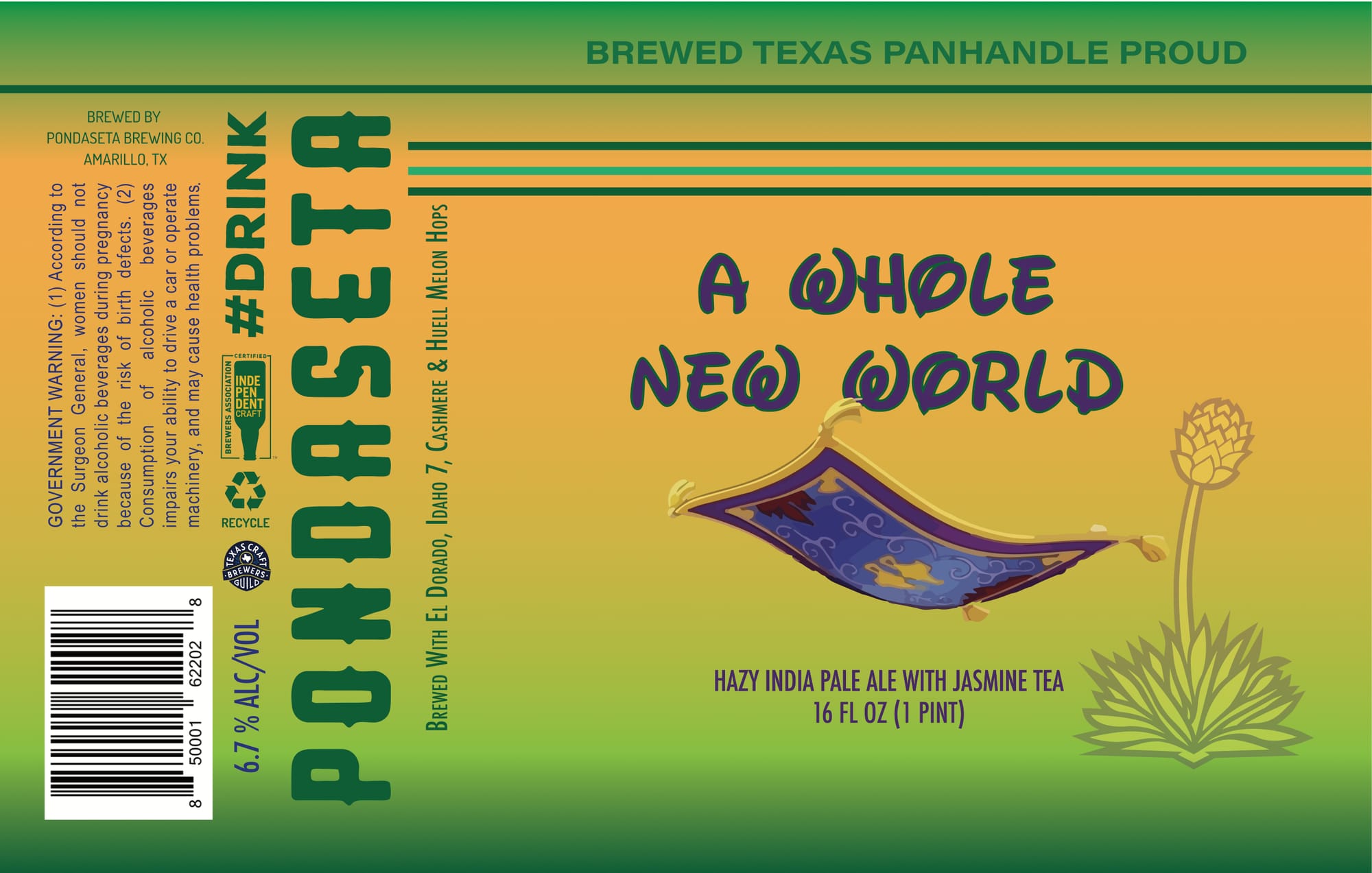 A Whole New World by Pondaseta Brewing Co. - beer label