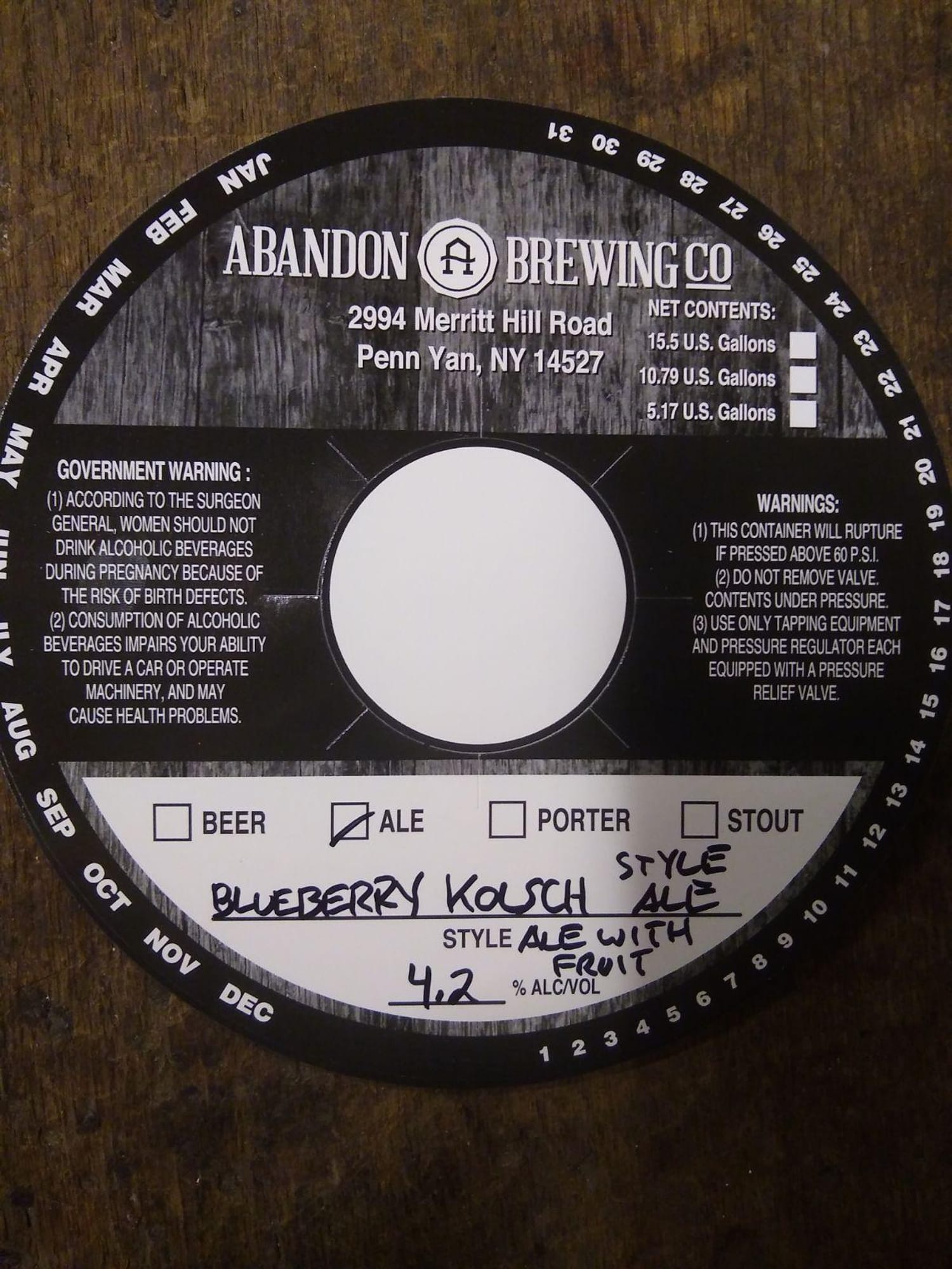 Blueberry Kolsch Ale by Abandon Brewing Co. - beer label