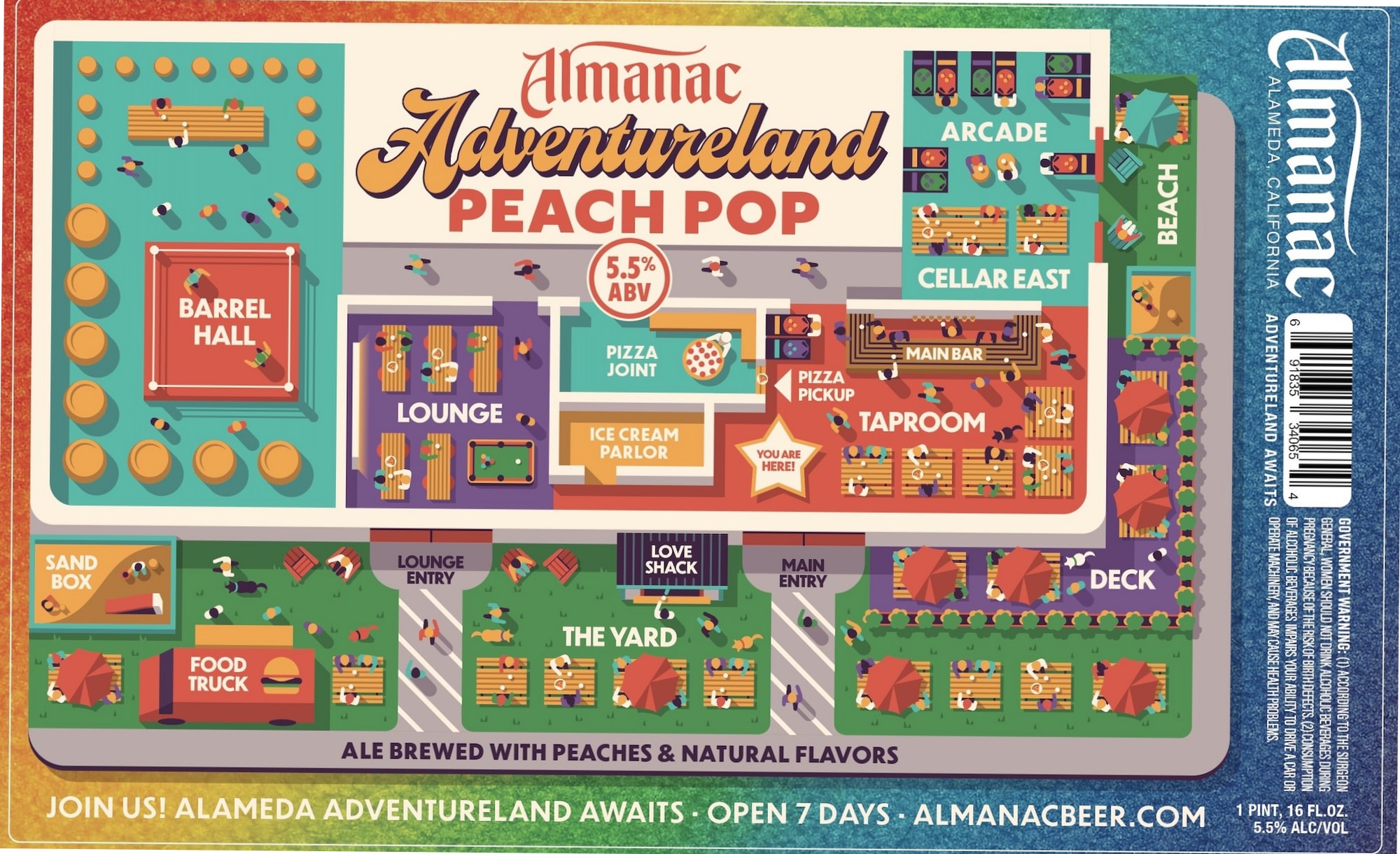 Adventureland Peach Pop by Almanac Beer Co. - beer label