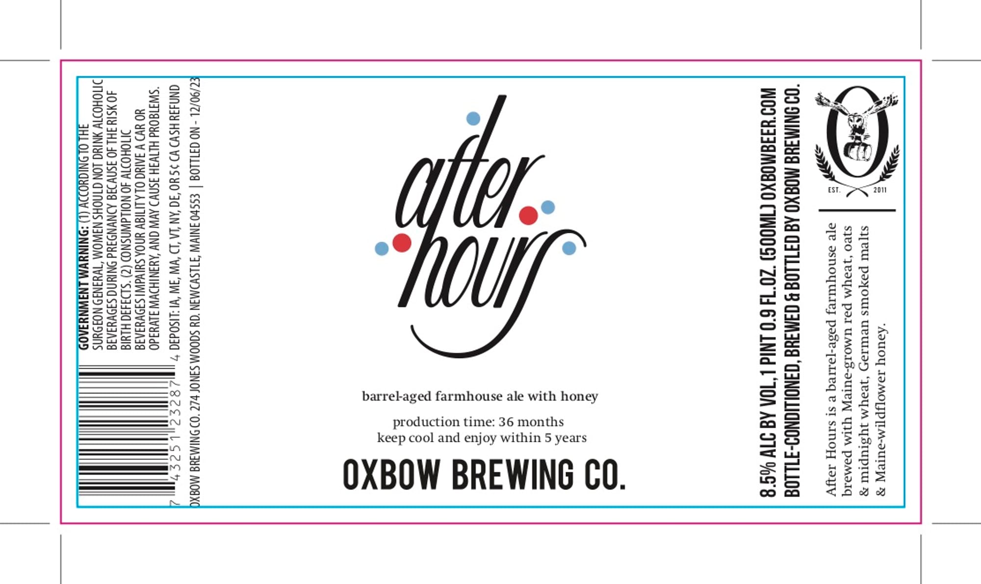 After Hours by Oxbow Brewing Co. - beer label