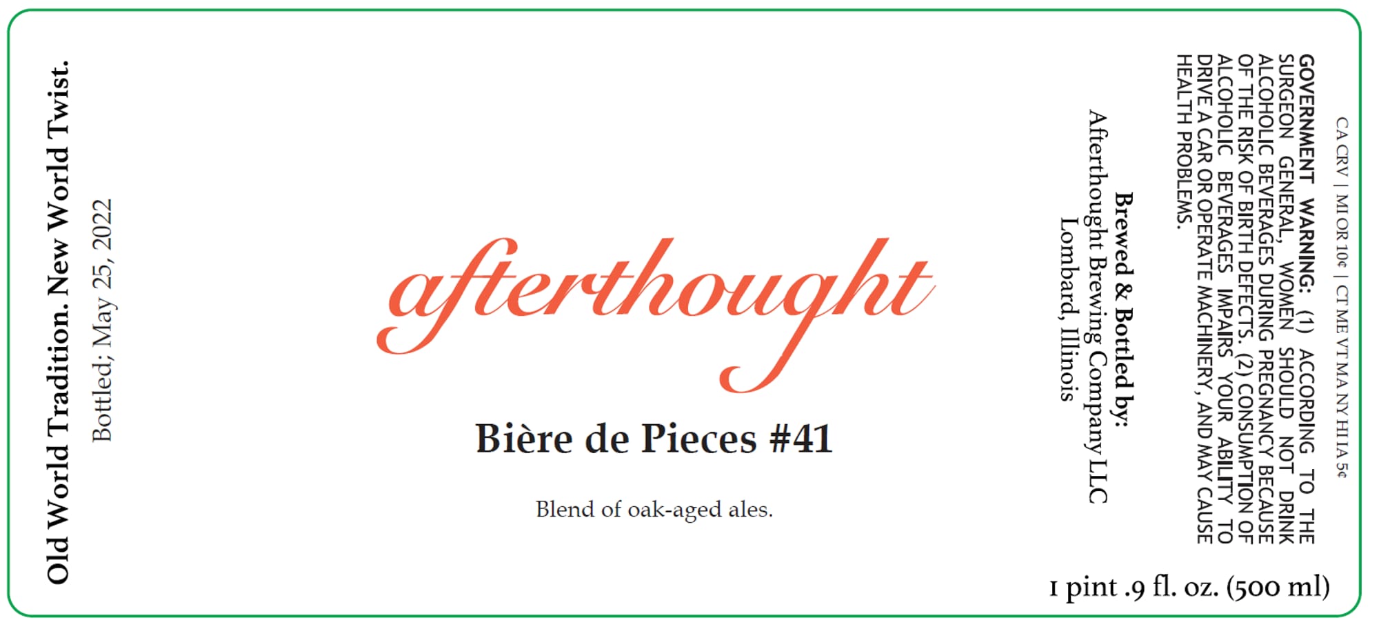 Afterthought by Old Tradition - beer label