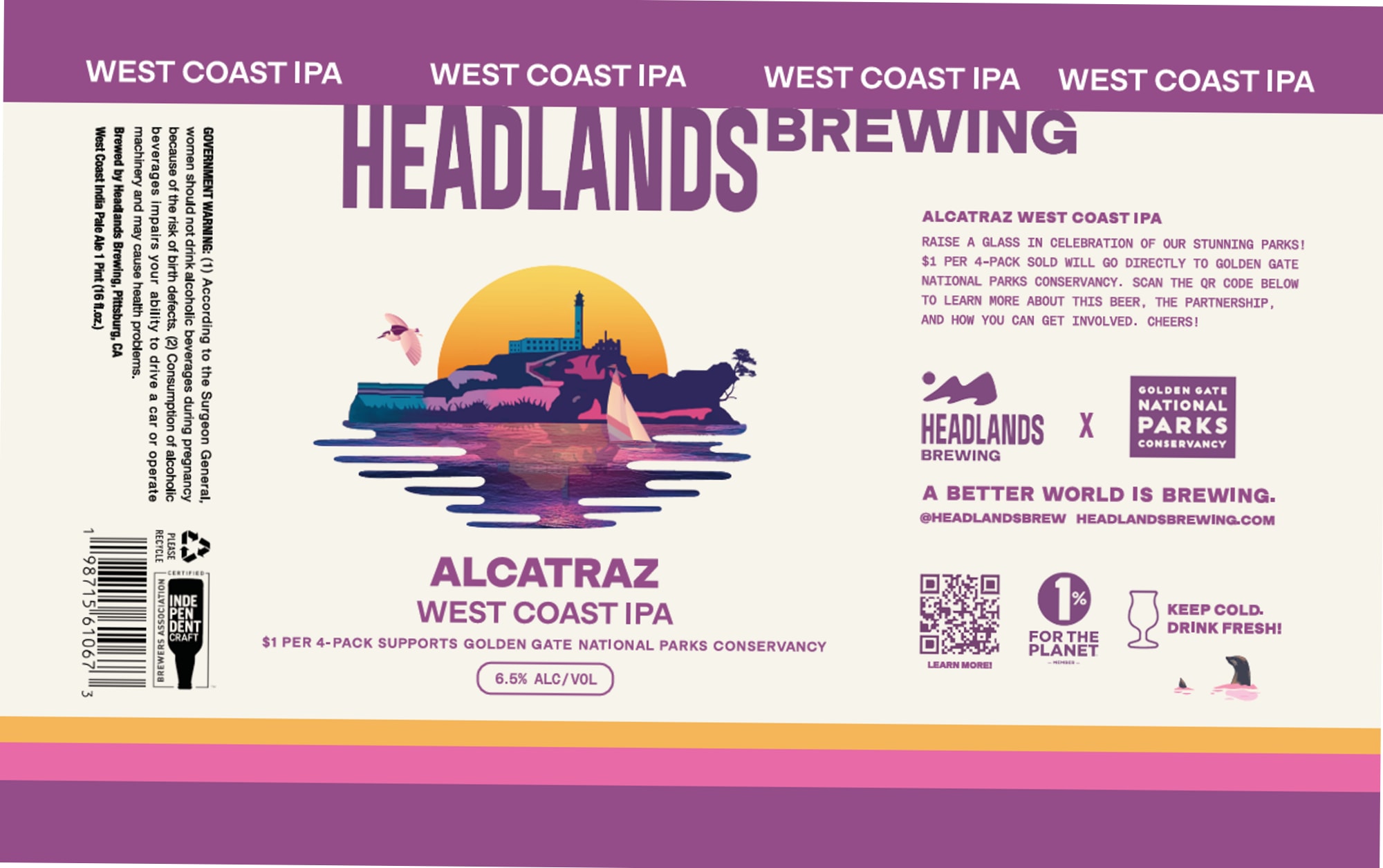 Alcatraz West Coast IPA by Headlands Brewing - beer label