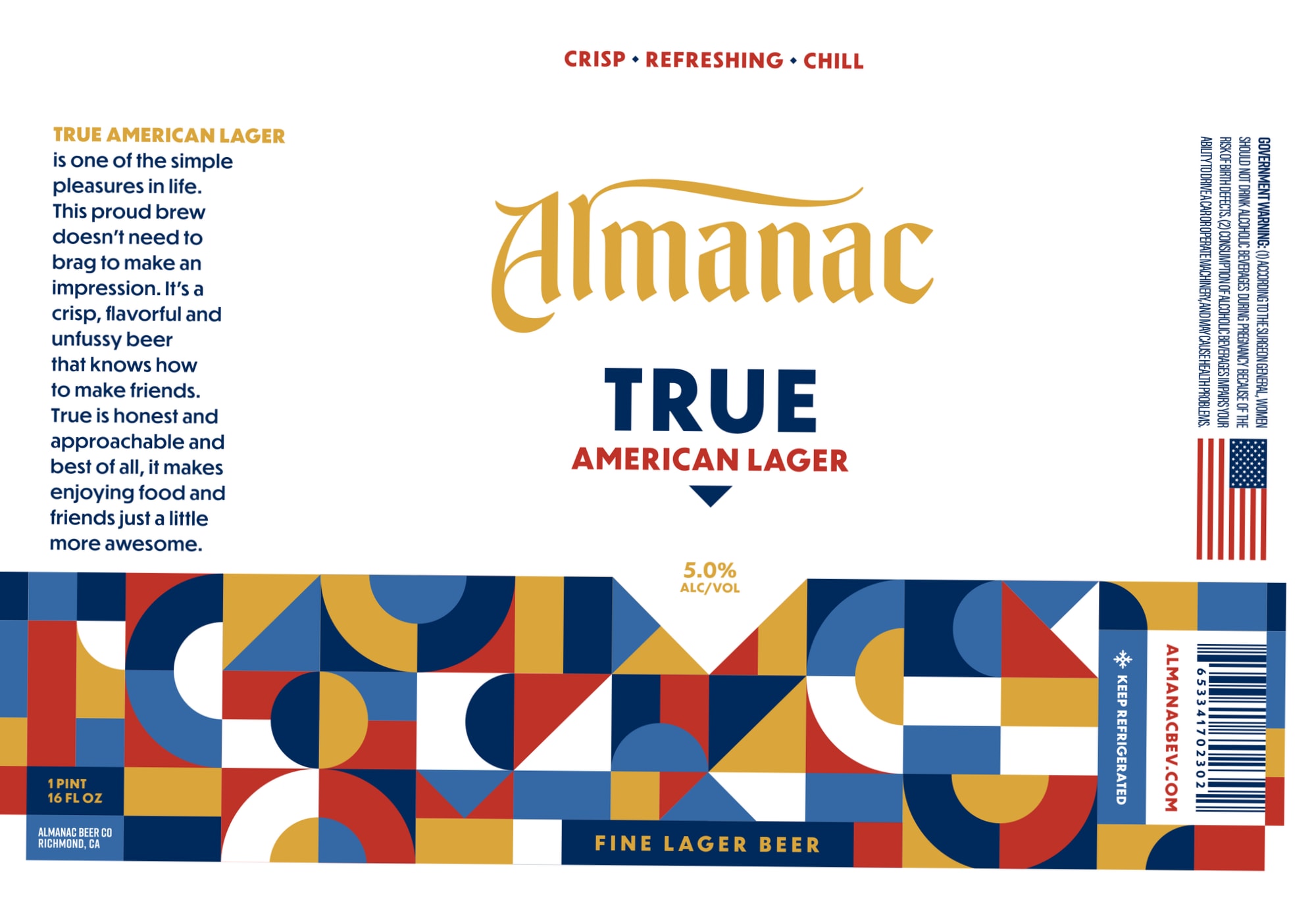 True American Lager by Almanac Beer Co. - beer label