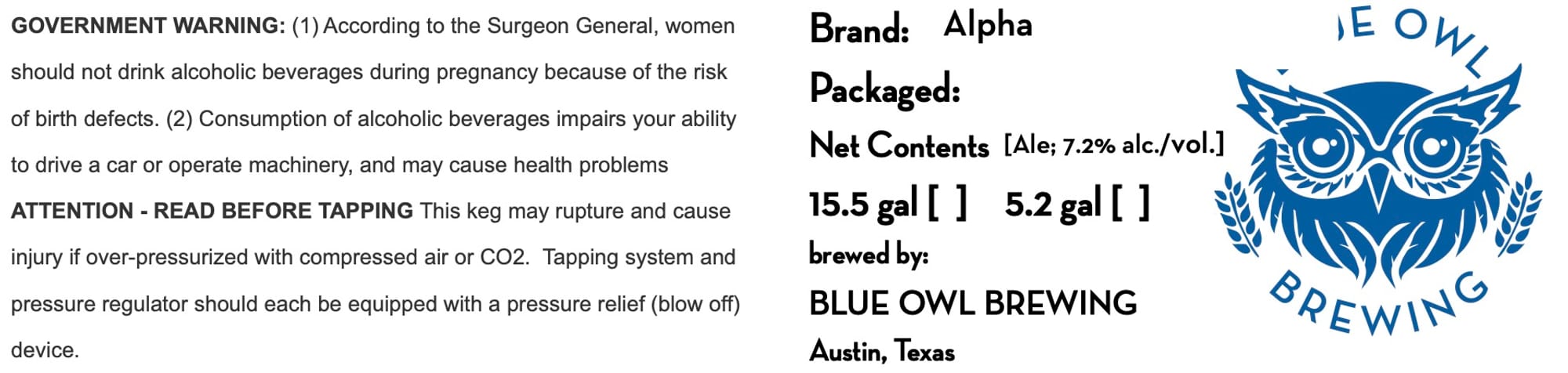 Alpha Owl by Blue Owl Brewing - beer label