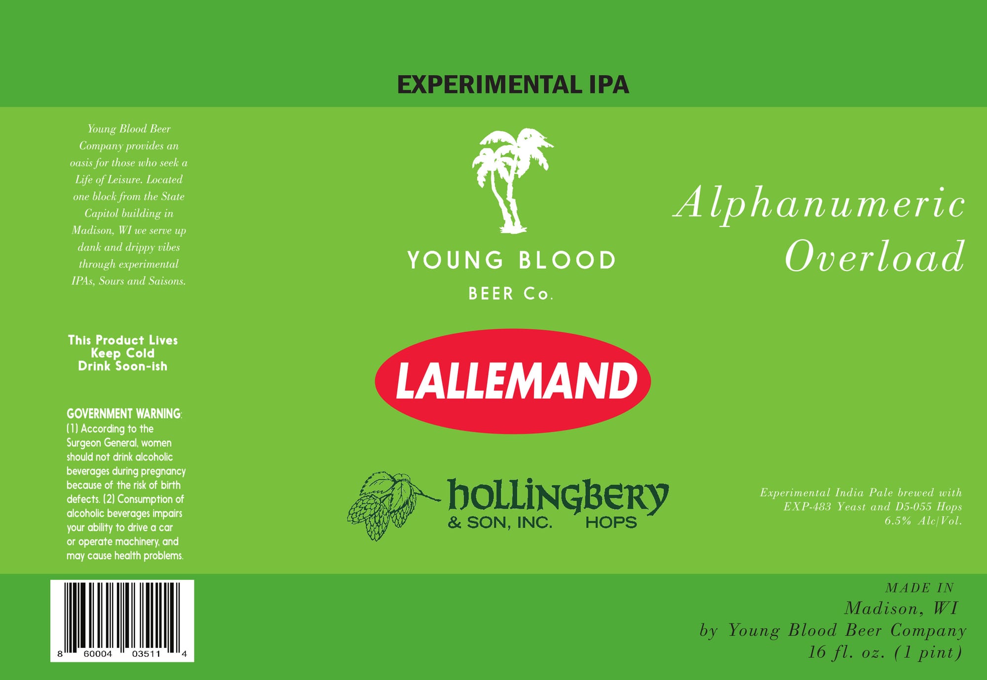 Alphanumeric Overload by Young Blood Beer Co. - beer label