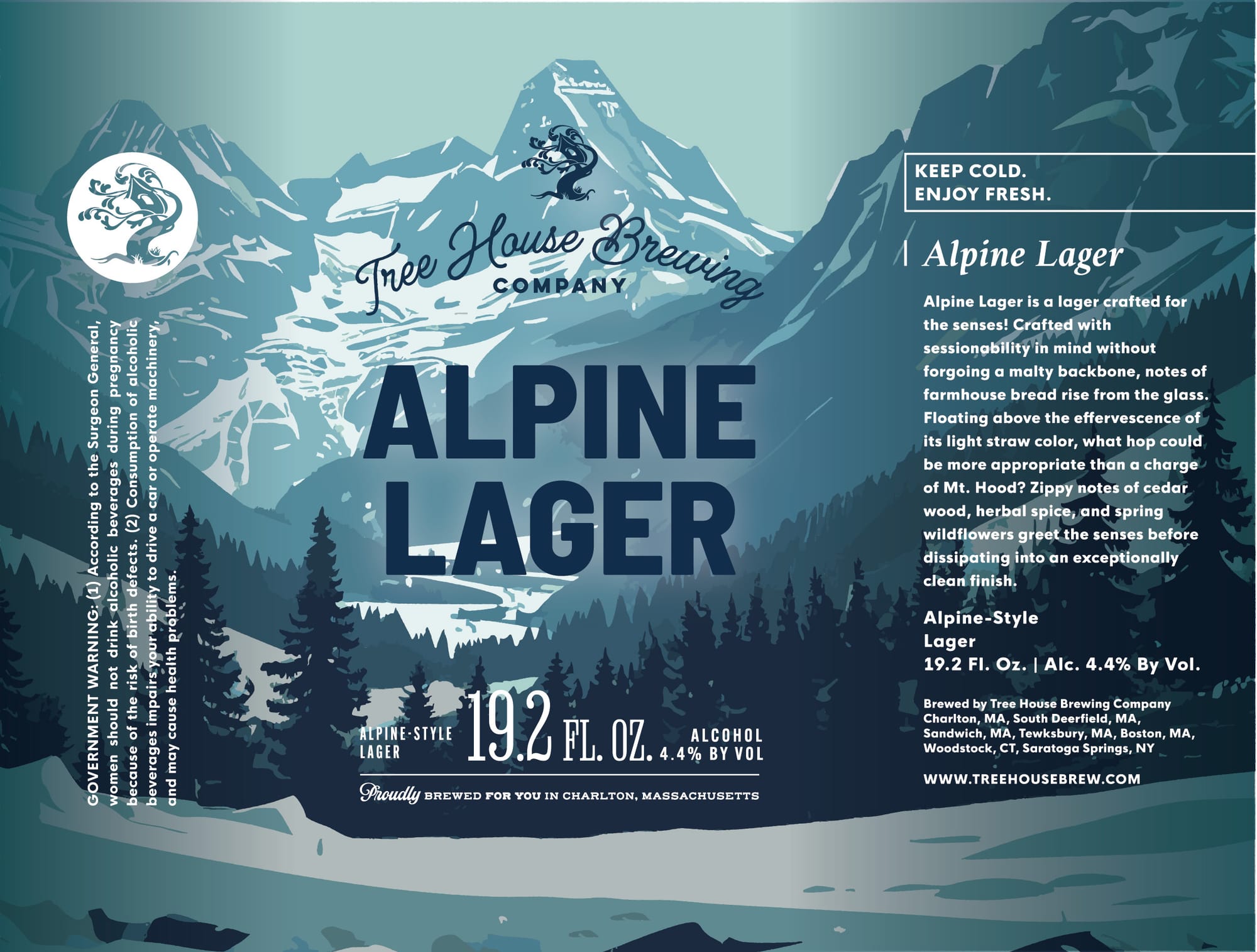Alpine Lager by Tree House Brewing Company - beer label