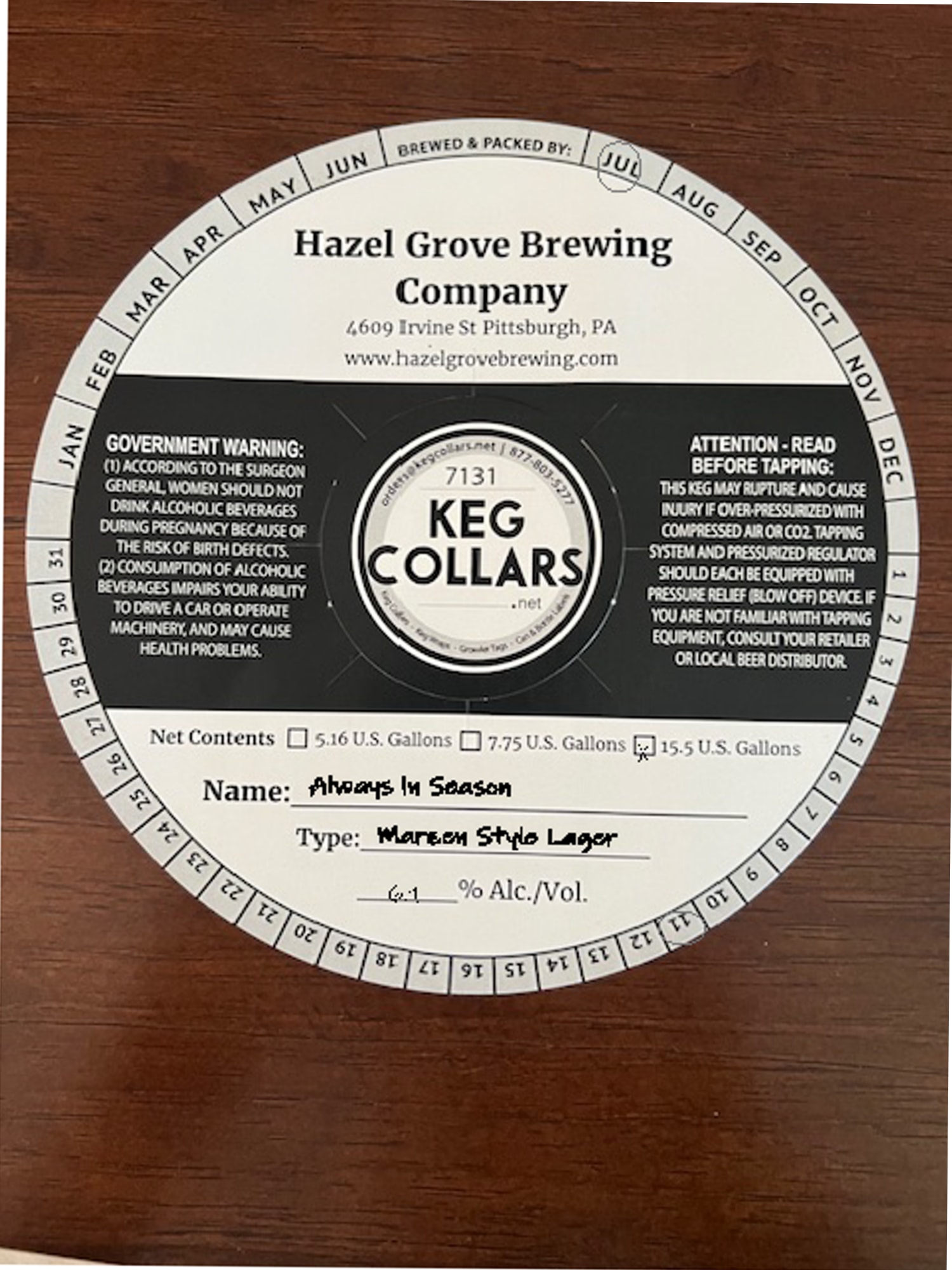 Always In Season by Hazel Grove Brewing Company - beer label