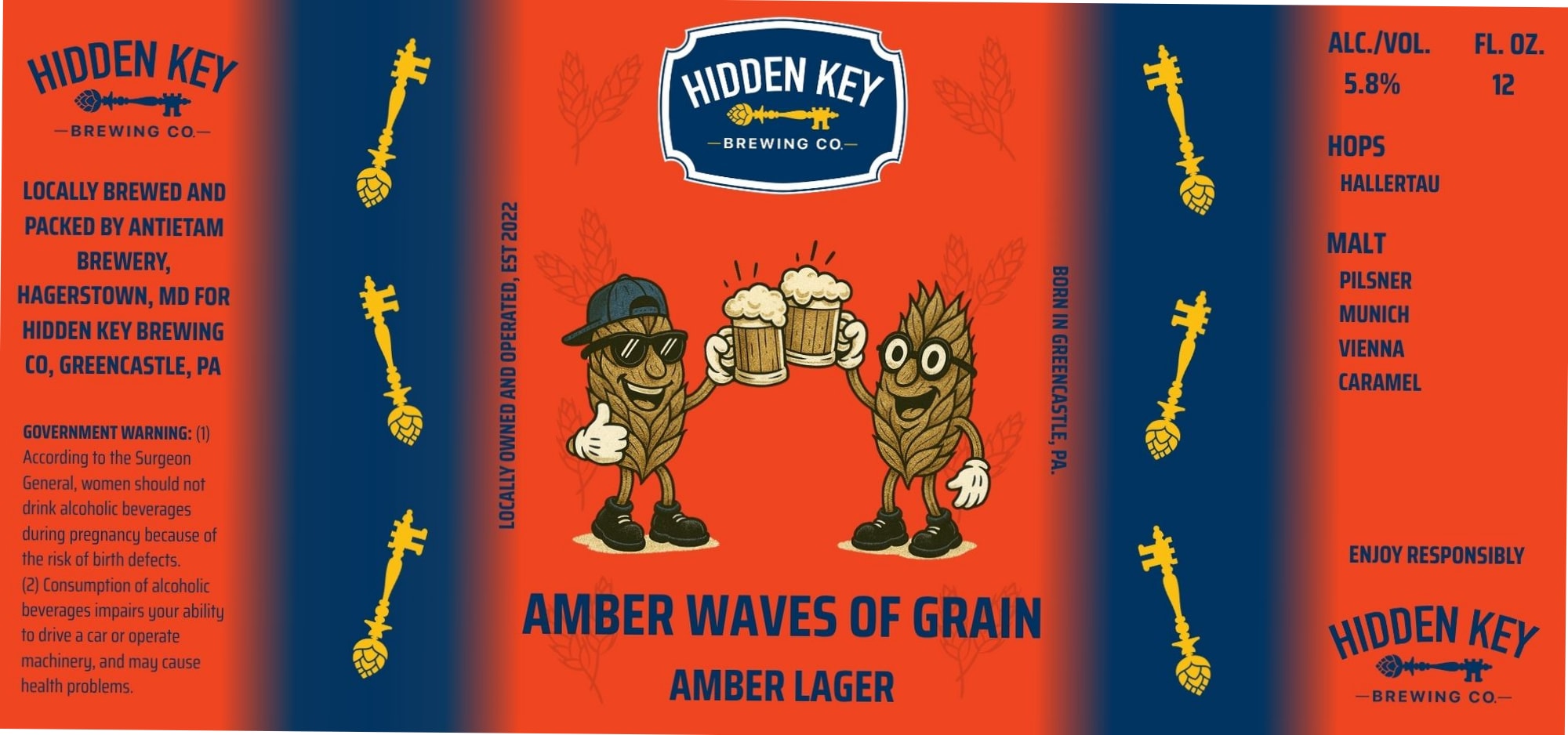 Amber Waves of Grain by Hidden Key Brewing Co. - beer label