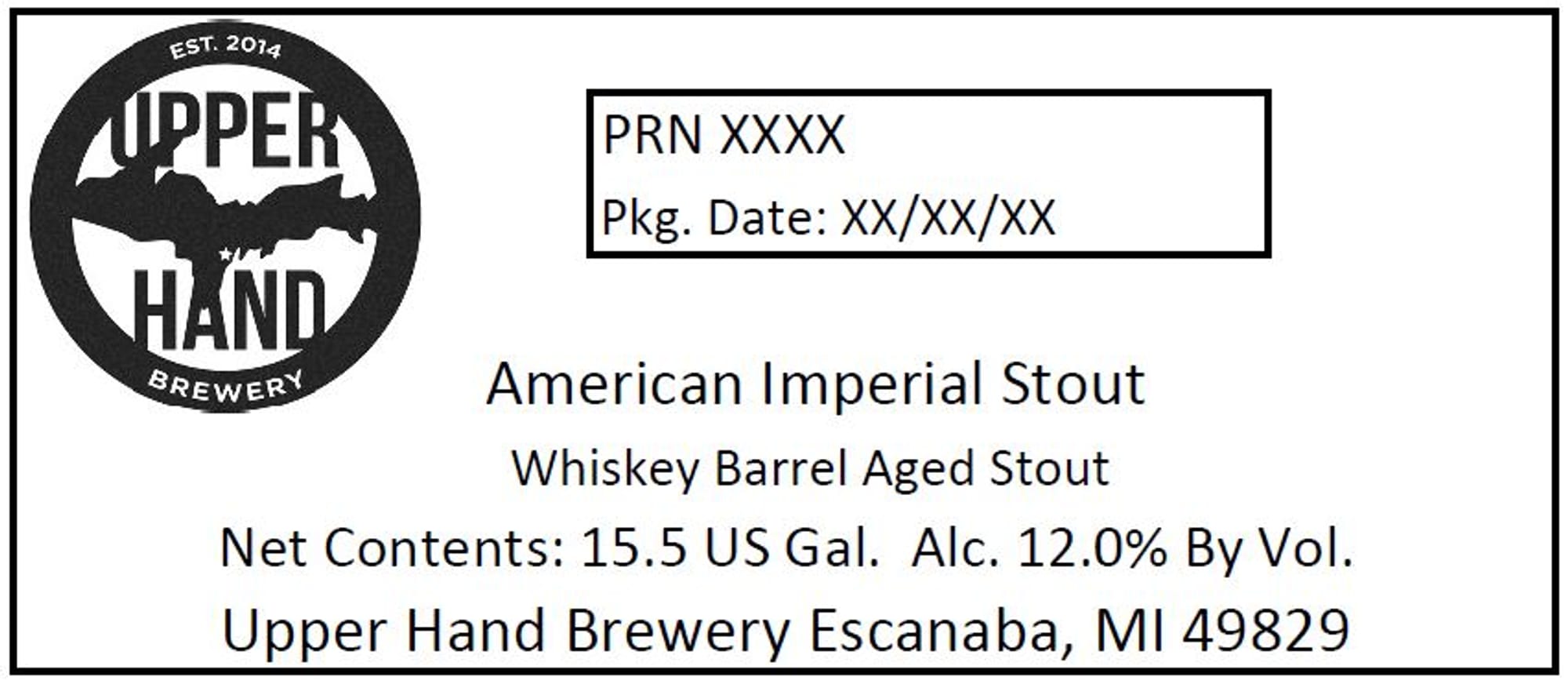 American Imperial Stout by Upper Hand Brewery - beer label