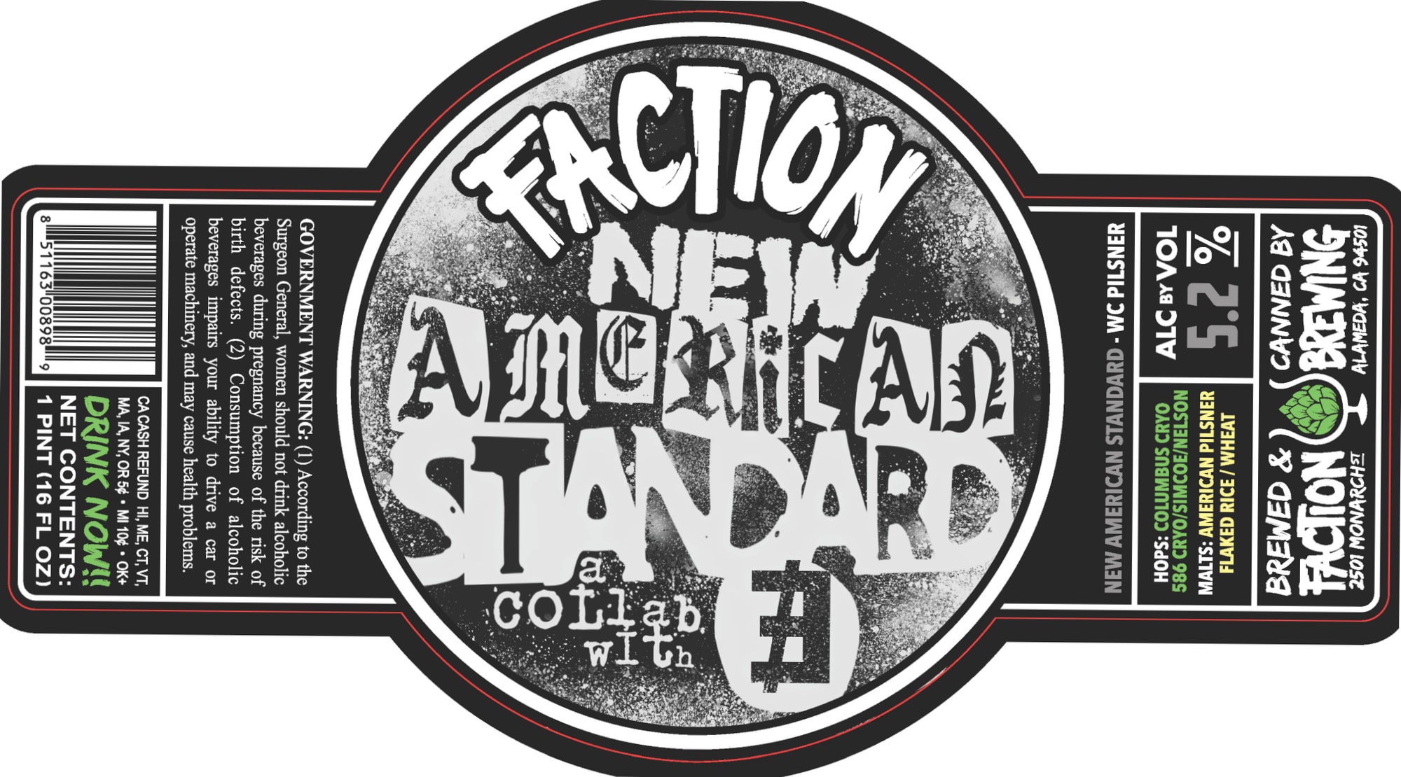 American Standard by Faction Brewing - beer label