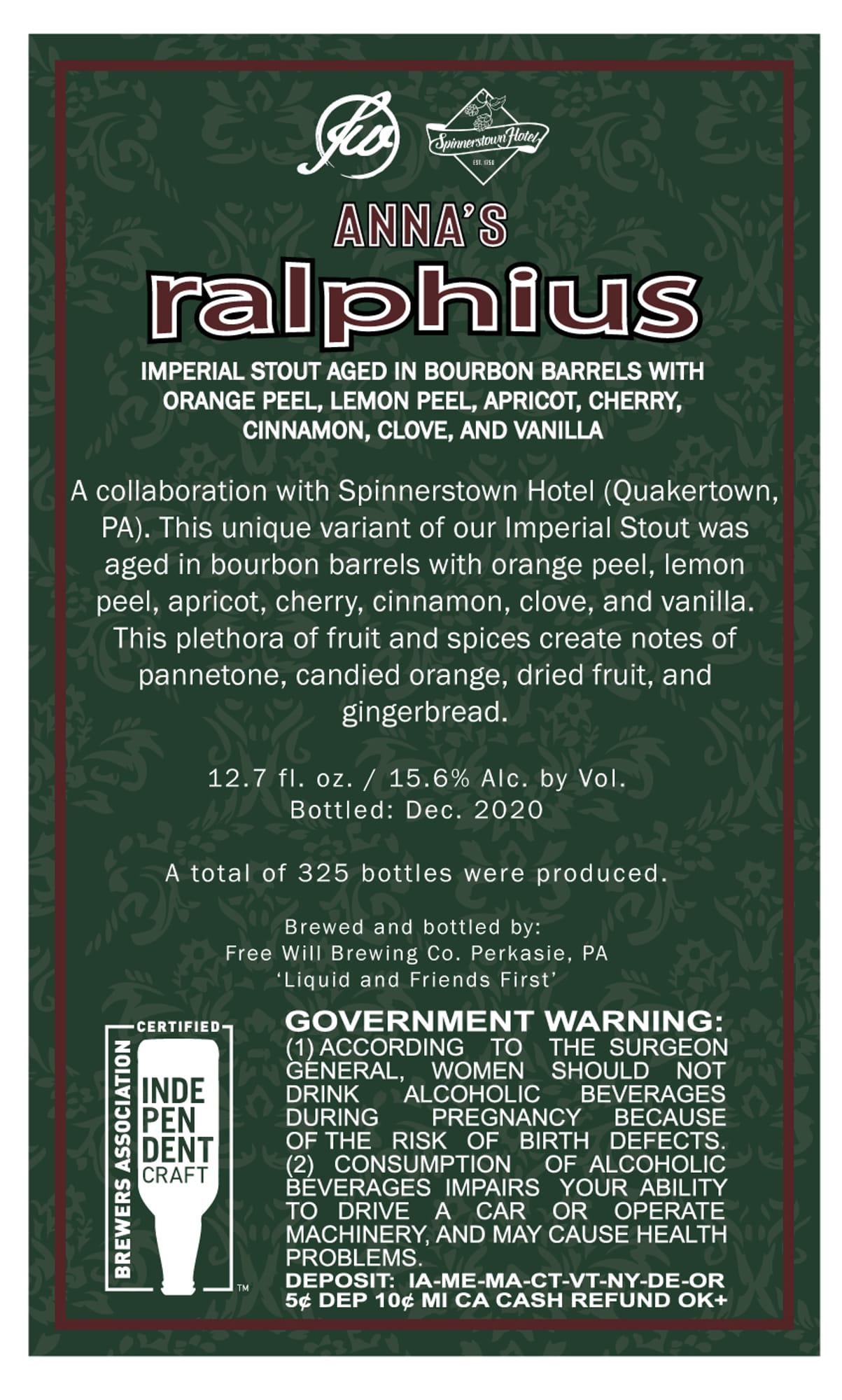 Anna’s Ralphius by Spinnerstown Hotel - beer label