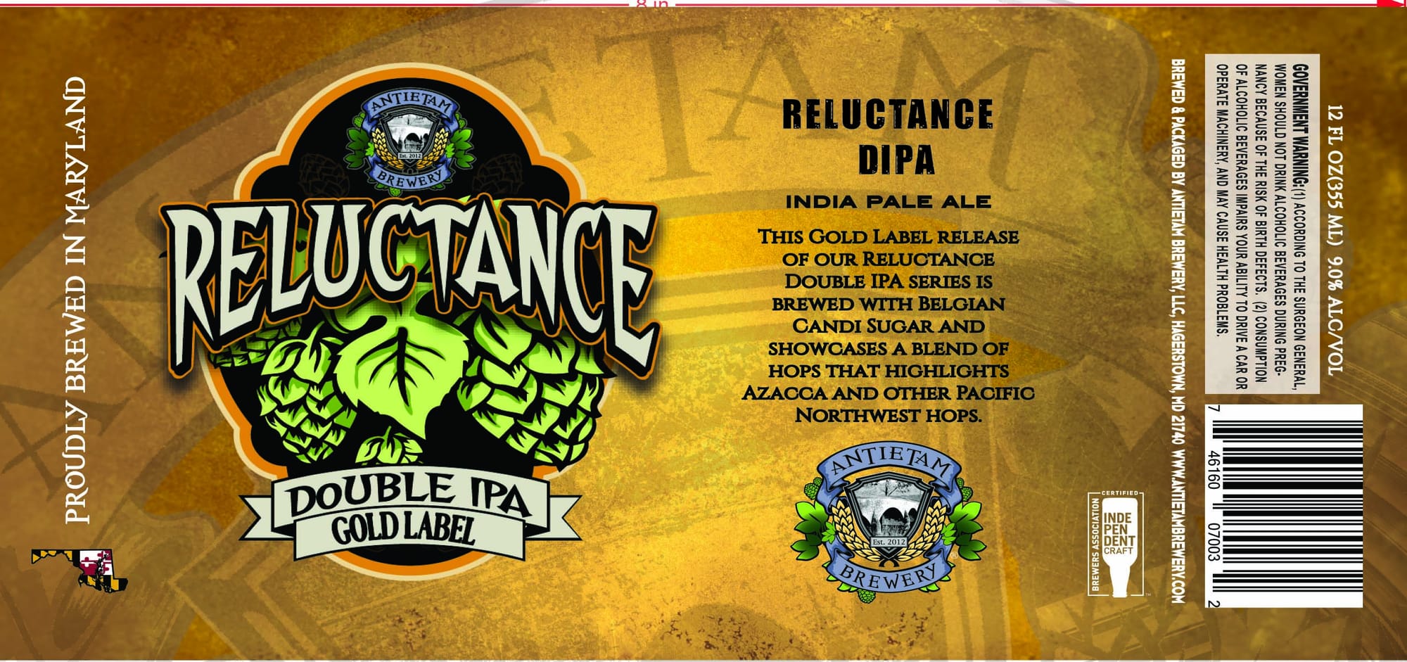 Reluctance DIPA by Antietam Brewery - beer label