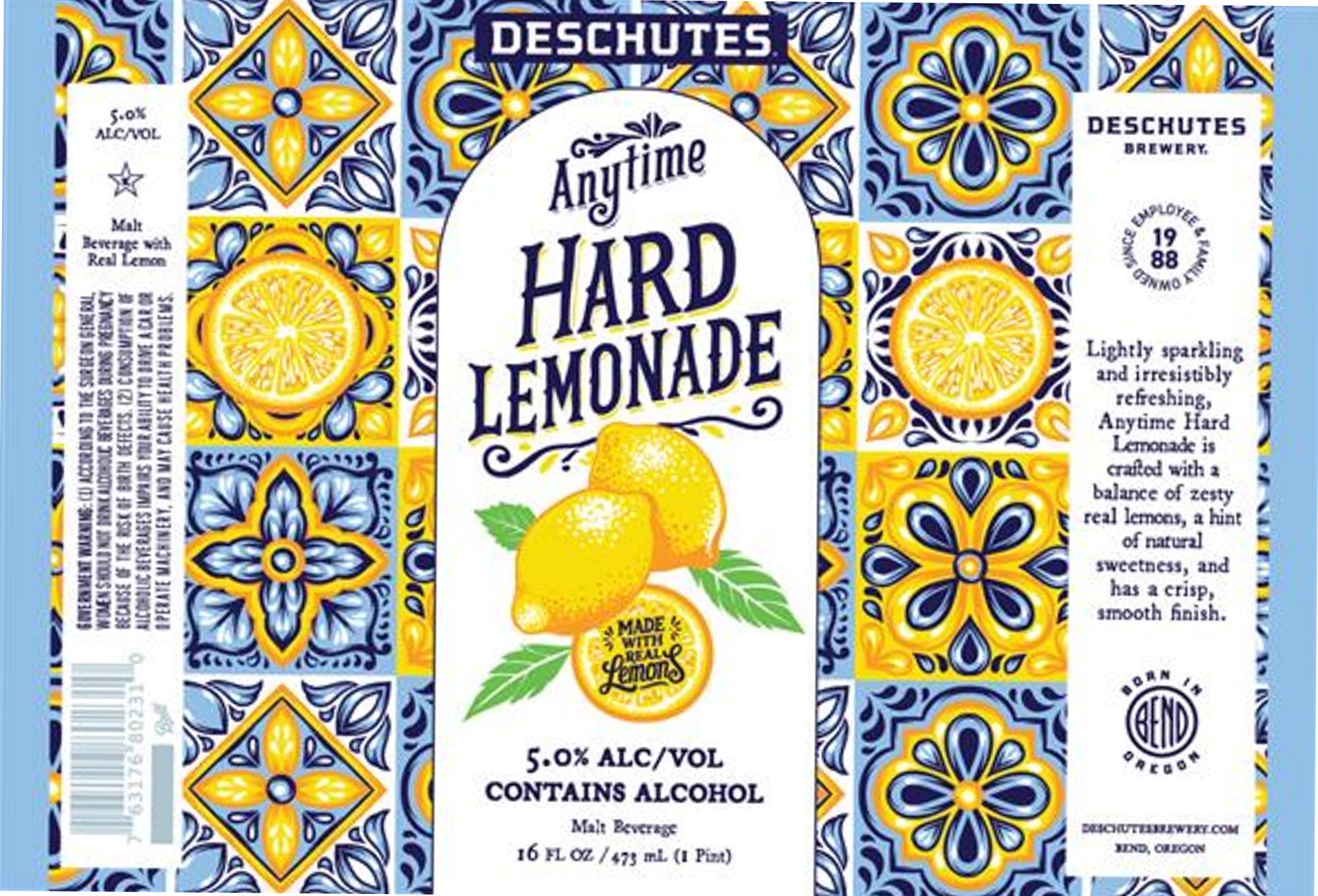 Anytime Hard Lemonade by Deschutes Brewery - beer label