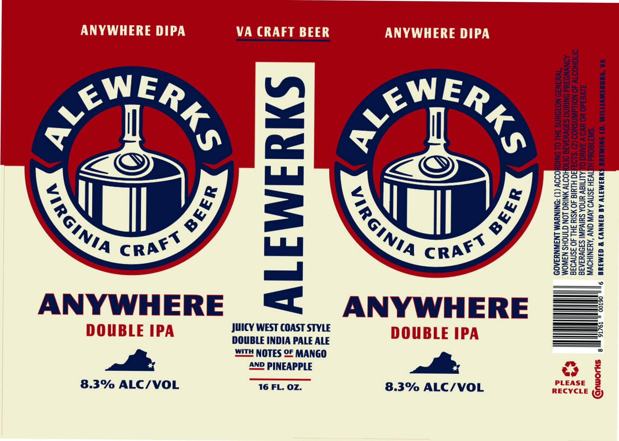 Anywhere DIPA by Alewerks Brewing Co. - beer label
