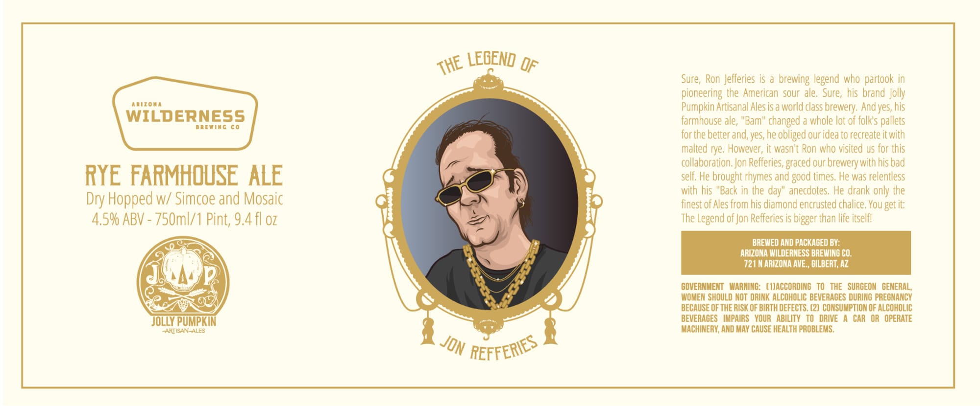 The Legend of Jon Jefferies Rye Farmhouse Ale by Arizona Wilderness Brewing Co. - beer label