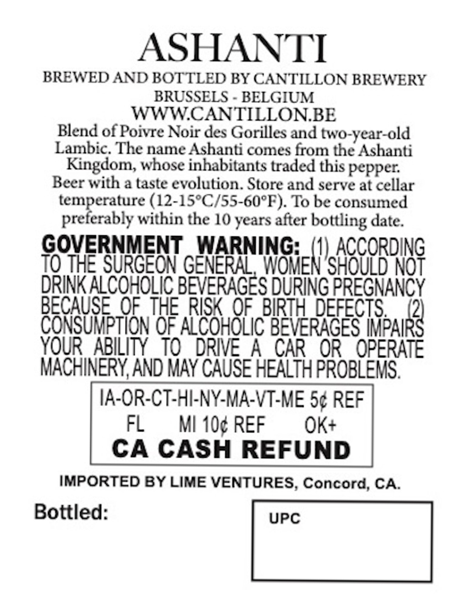 Ashanti by Cantillon - beer label