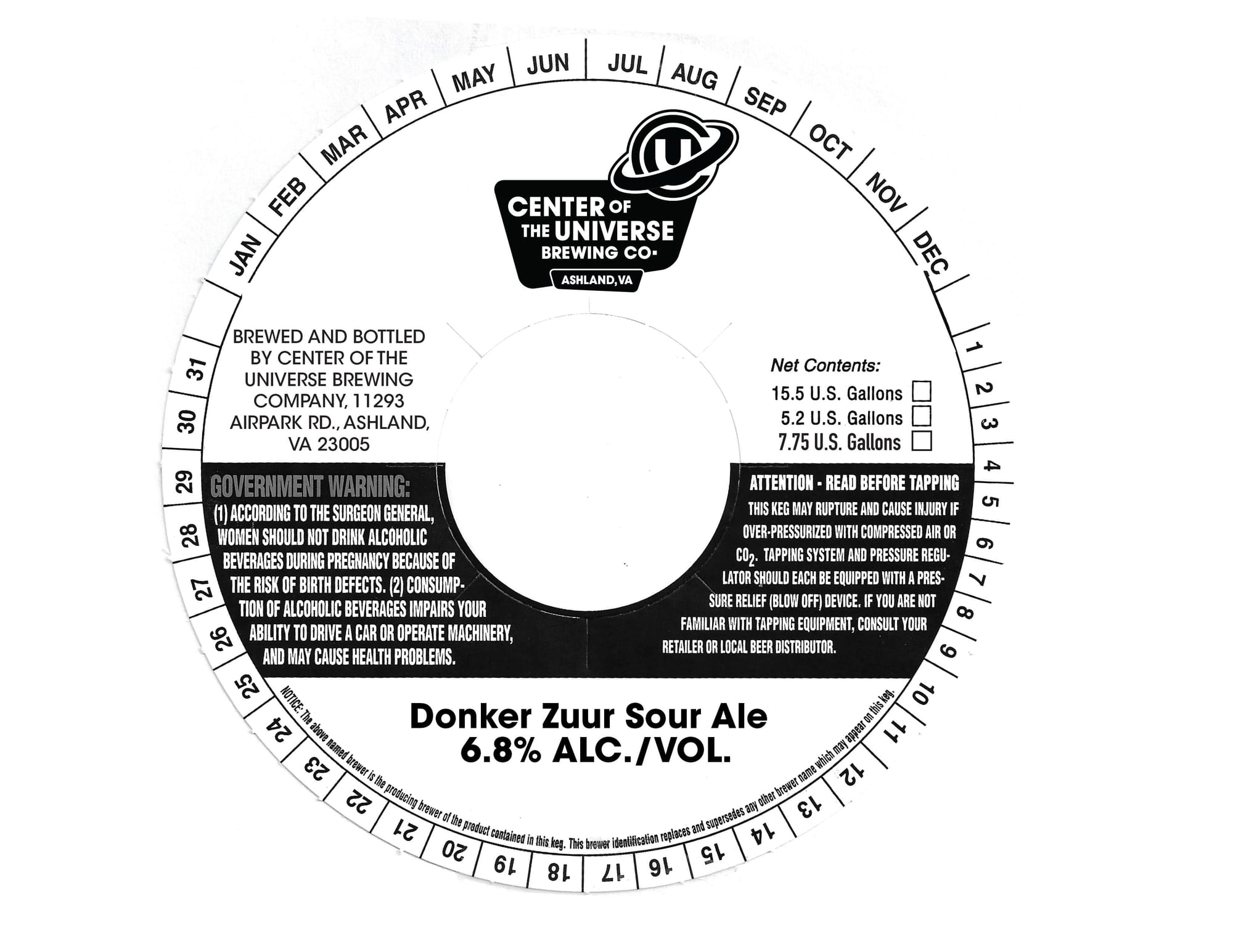 Donker Zuur Sour Ale by Center of the Universe Brewing Co. - beer label