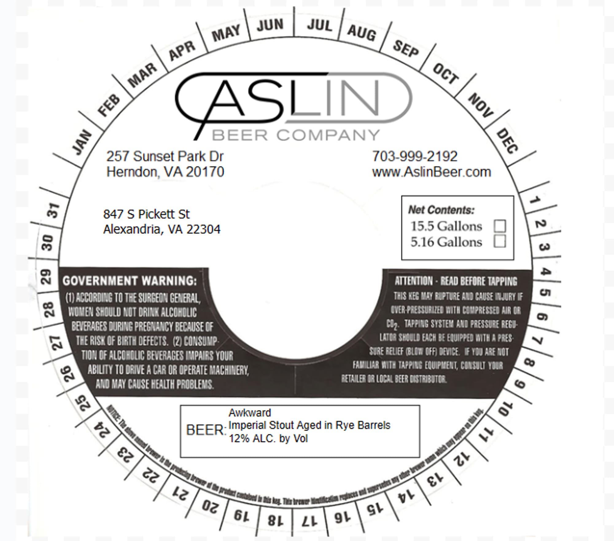Imperial Stout Aged in Rye Barrels by Aslin Beer Company - beer label