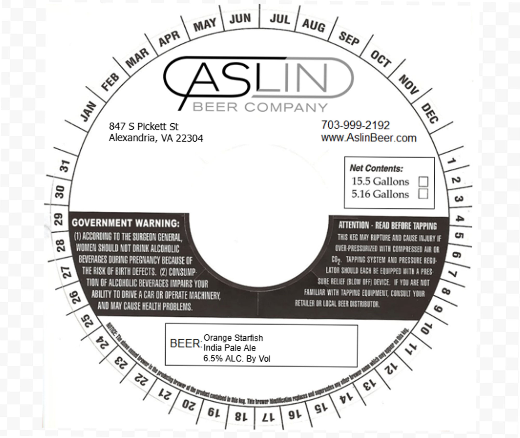 Orange Starfish by Aslin Beer Company - beer label