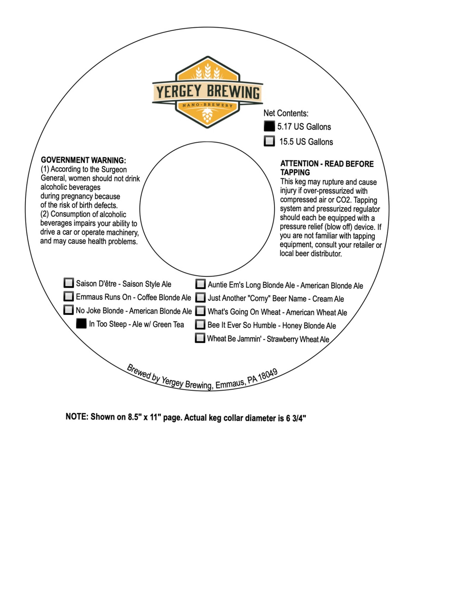 Auntie Em’s Long Blonde Ale by Yergey Brewing - beer label