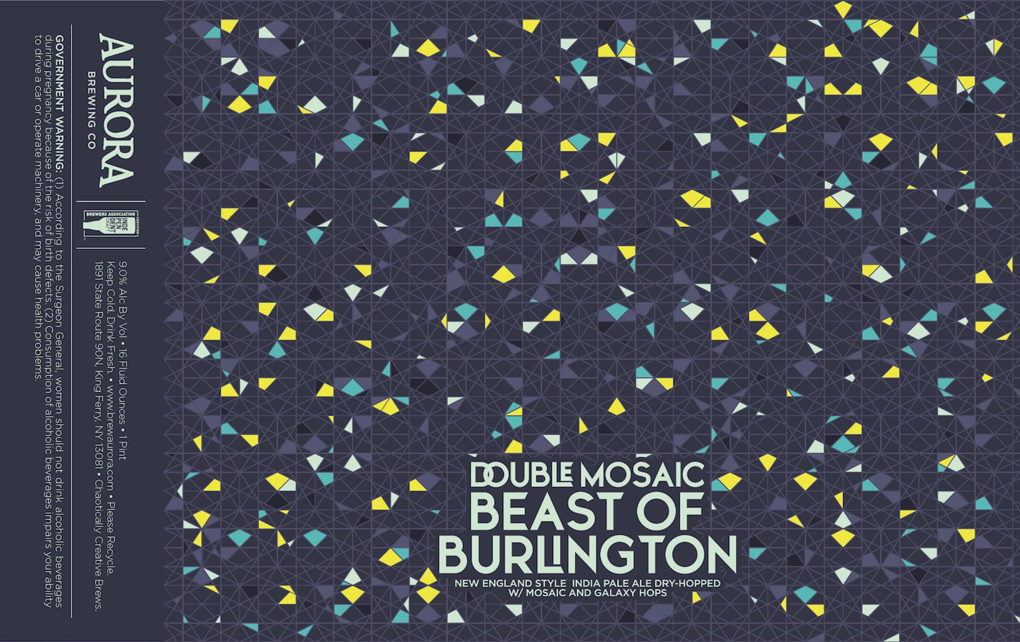 Double Mosaic Beast of Burlington by Aurora Brewing Co. - beer label