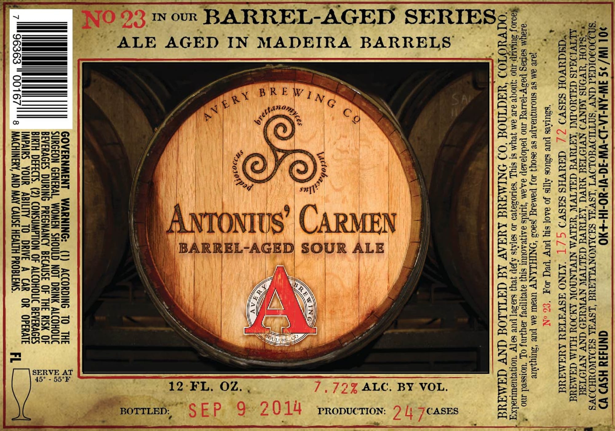 Antonius' Carmen by Avery Brewing Co. - beer label