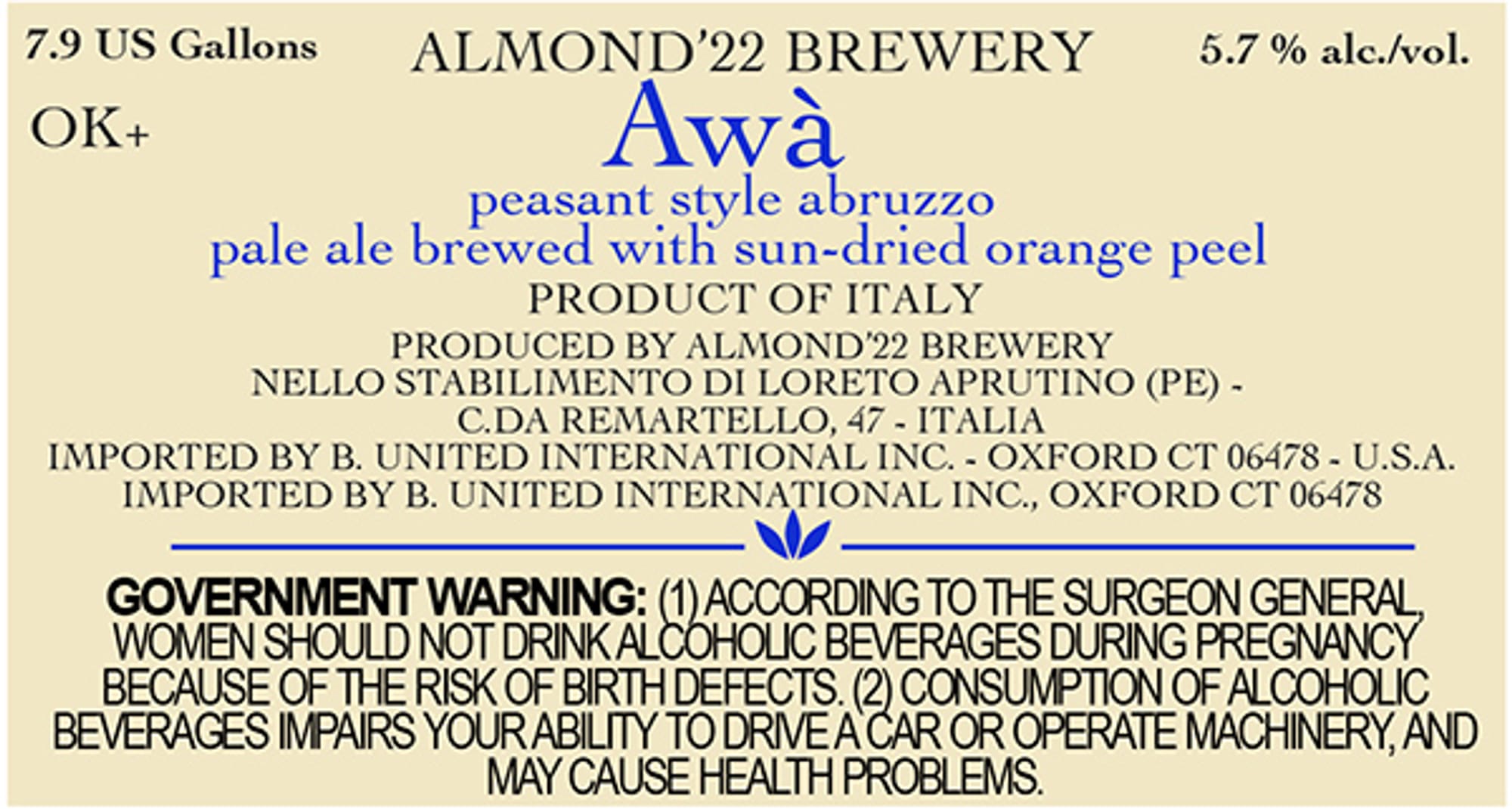 Awa by Almond’22 Brewery - beer label